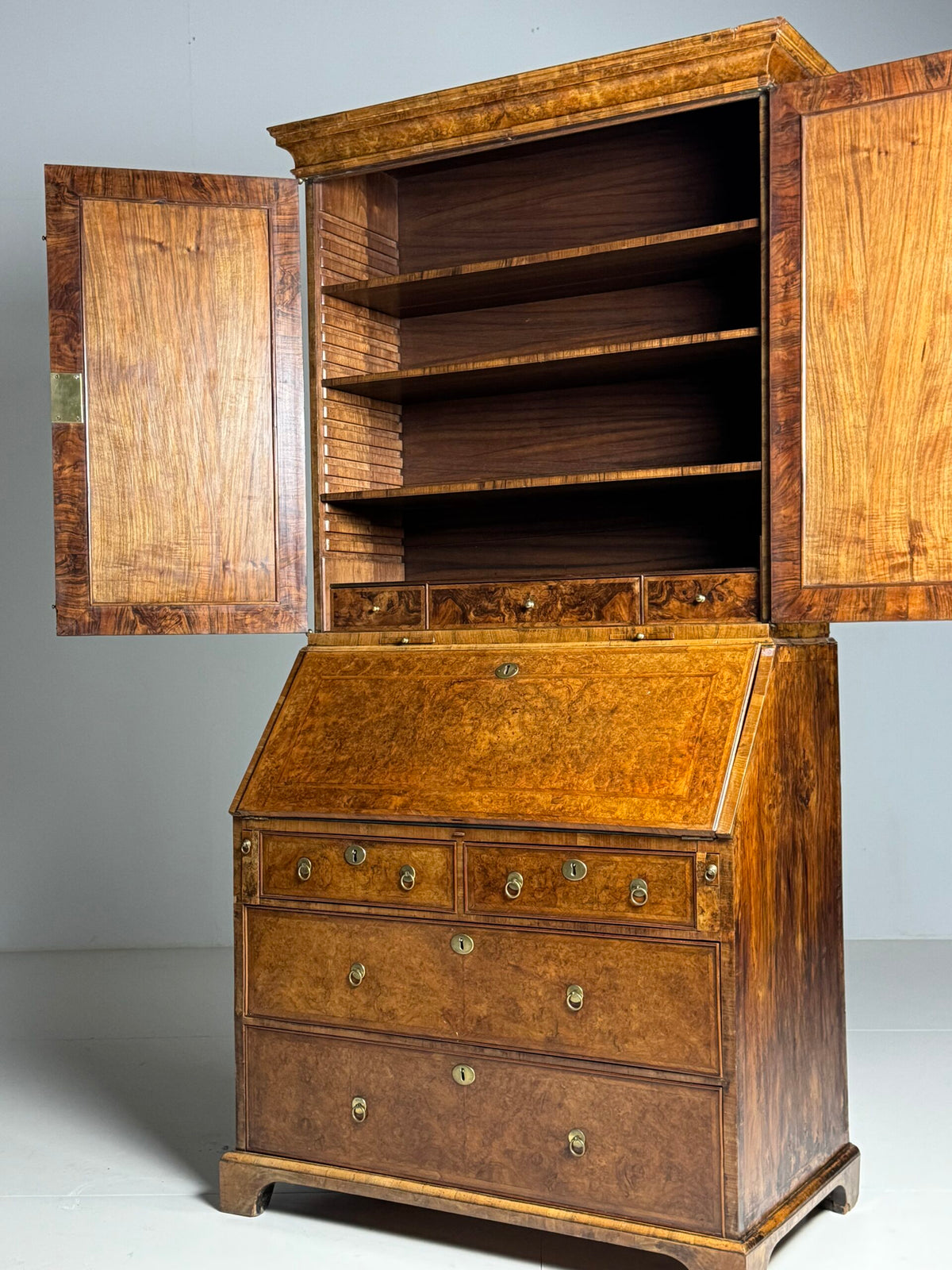 English Burr Walnut Bureau Bookcase, Early 19th Century, photo 23