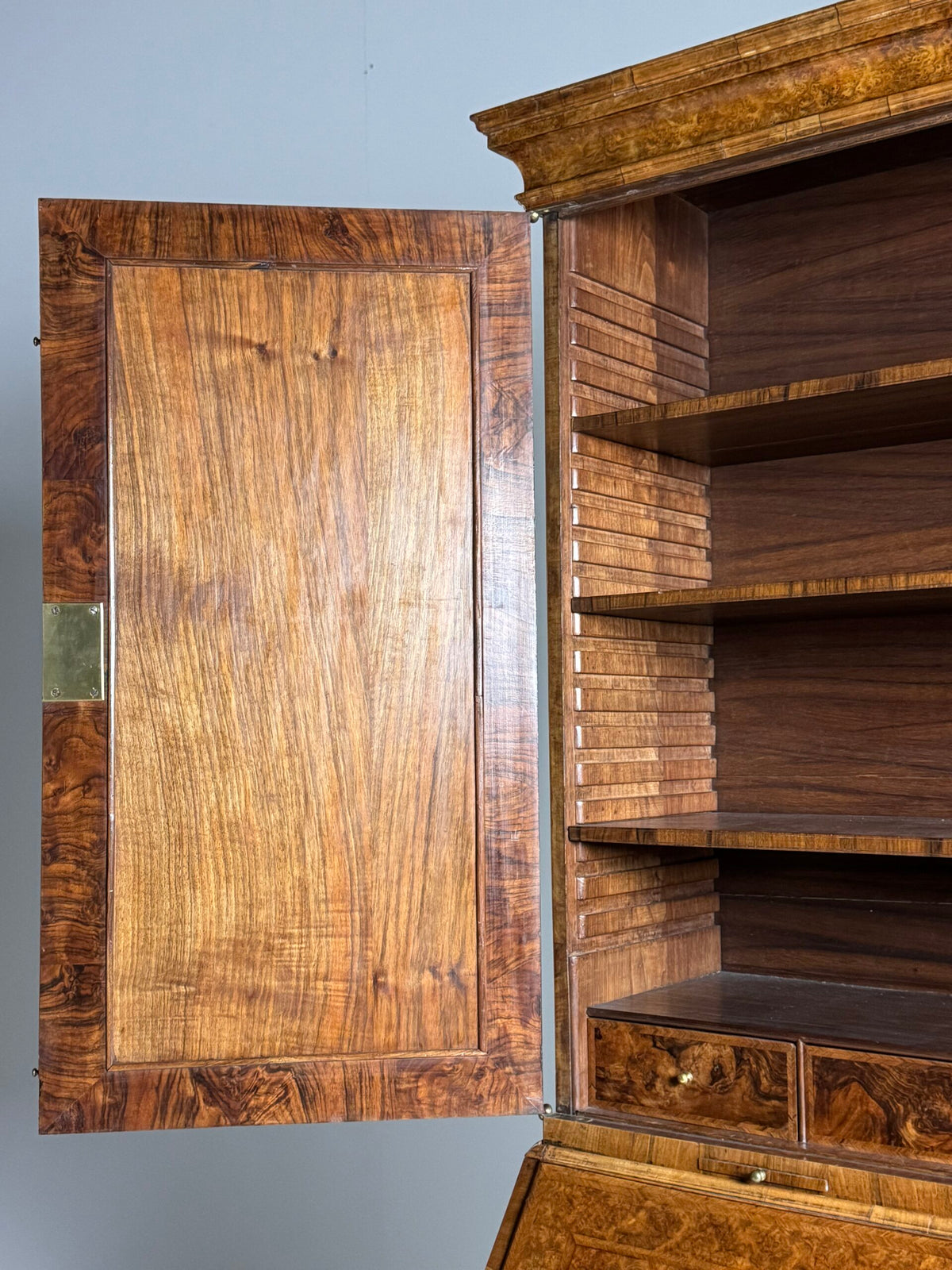 English Burr Walnut Bureau Bookcase, Early 19th Century, photo 24