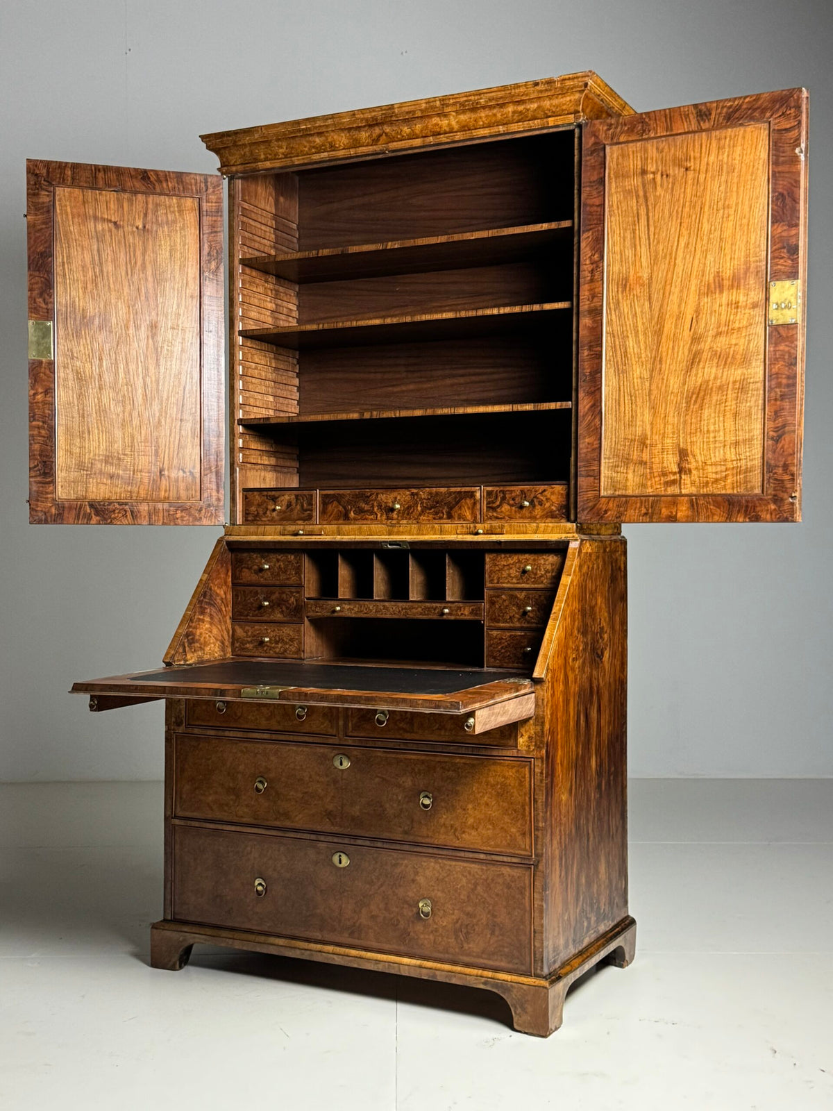 English Burr Walnut Bureau Bookcase, Early 19th Century, photo 26