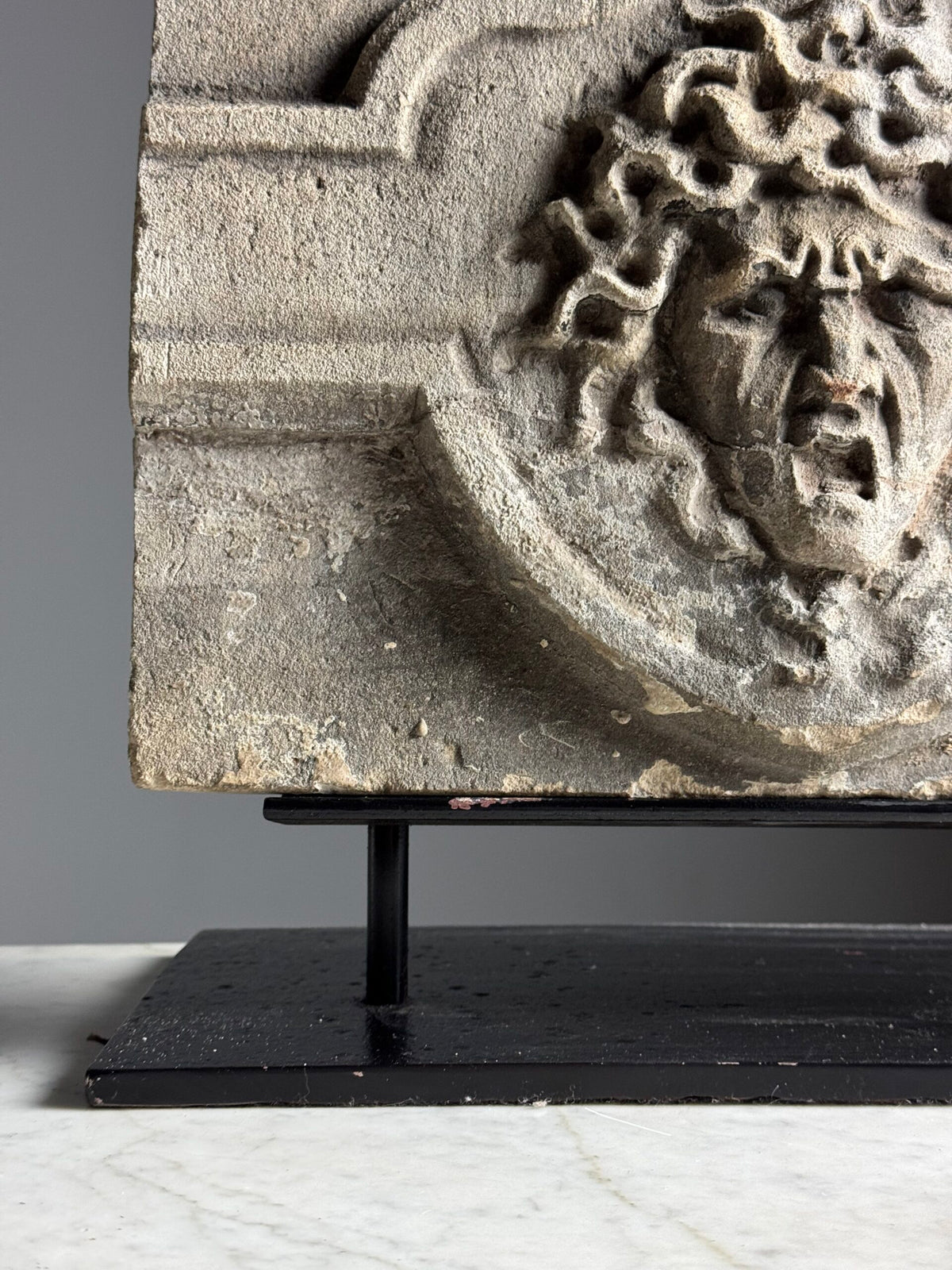 Carved Stone Medusa Fragment on Black Stand, 18th Century, photo 9