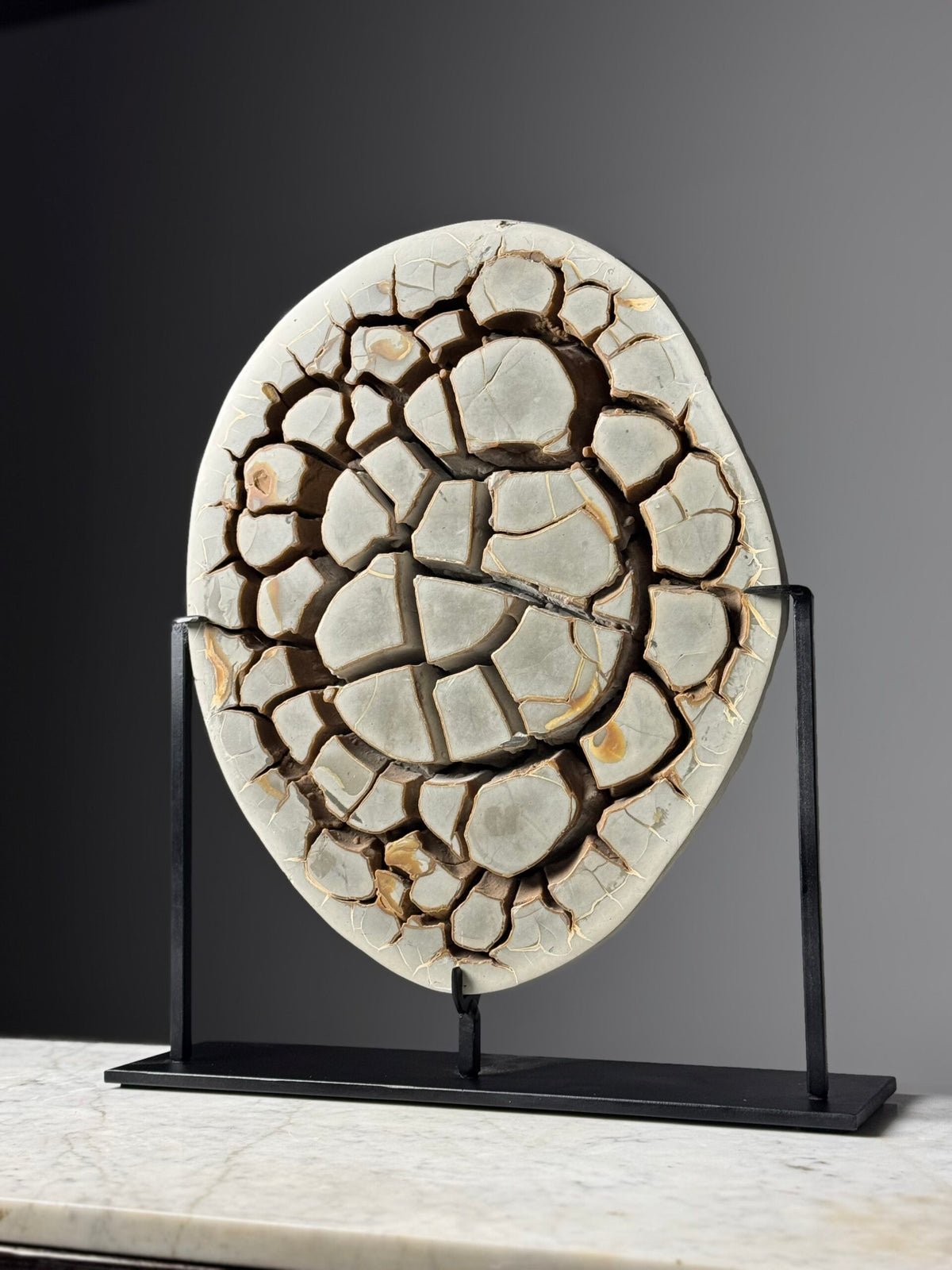 Septaria Nodule Cross Section on Metal Stand, photo 1