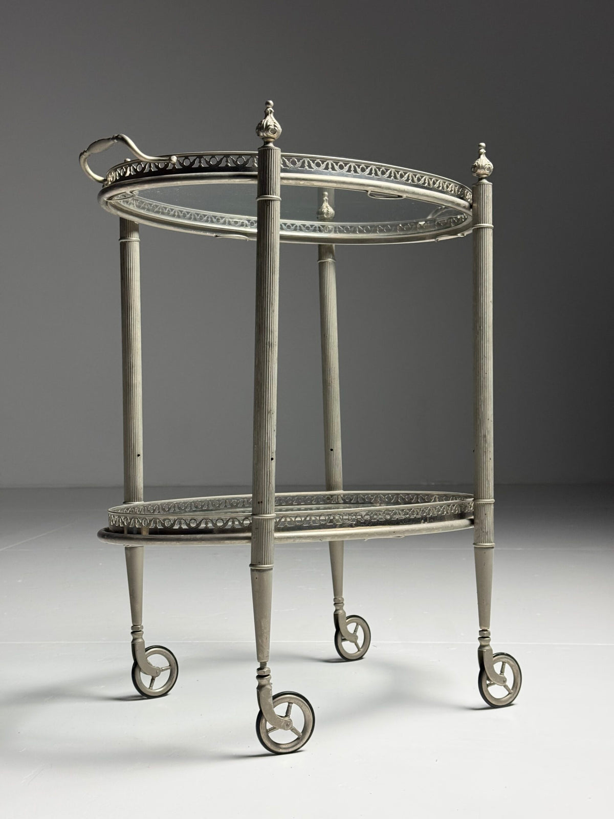 Silver Coloured Metal Trolley with Glass Shelves, 1960s to 1970s, photo 19