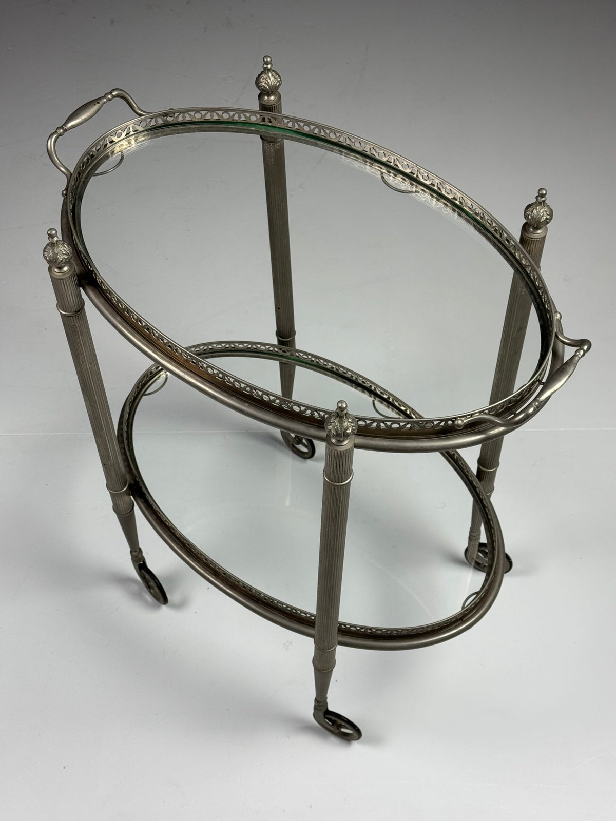 Silver Coloured Metal Trolley with Glass Shelves, 1960s to 1970s, photo 3