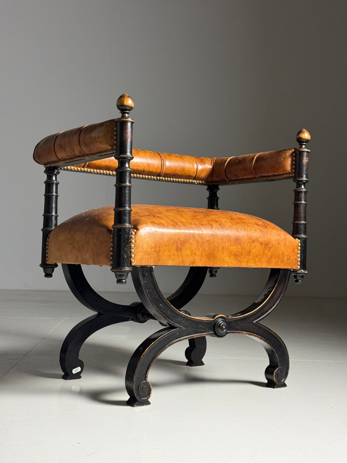 English Ebonized Stool with Sheepskin, Early 20th Century, photo 14