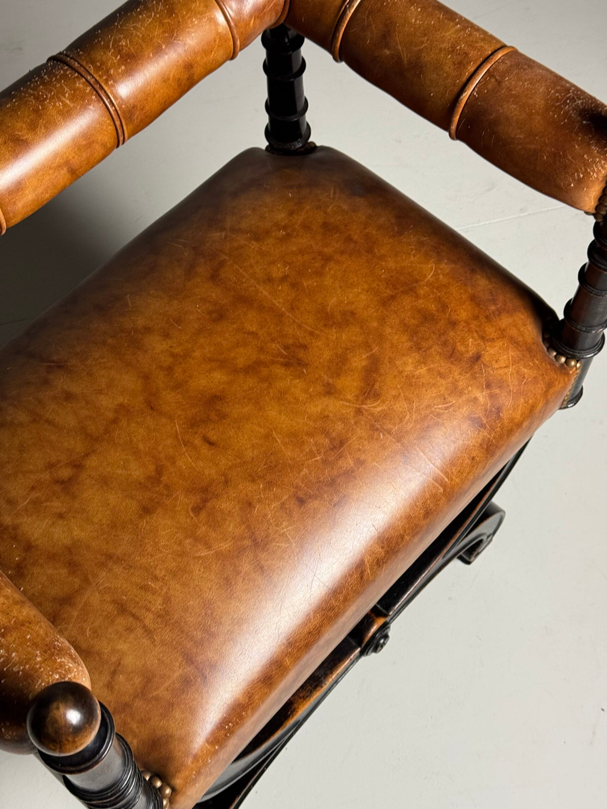 English Ebonized Stool with Sheepskin, Early 20th Century, photo 9
