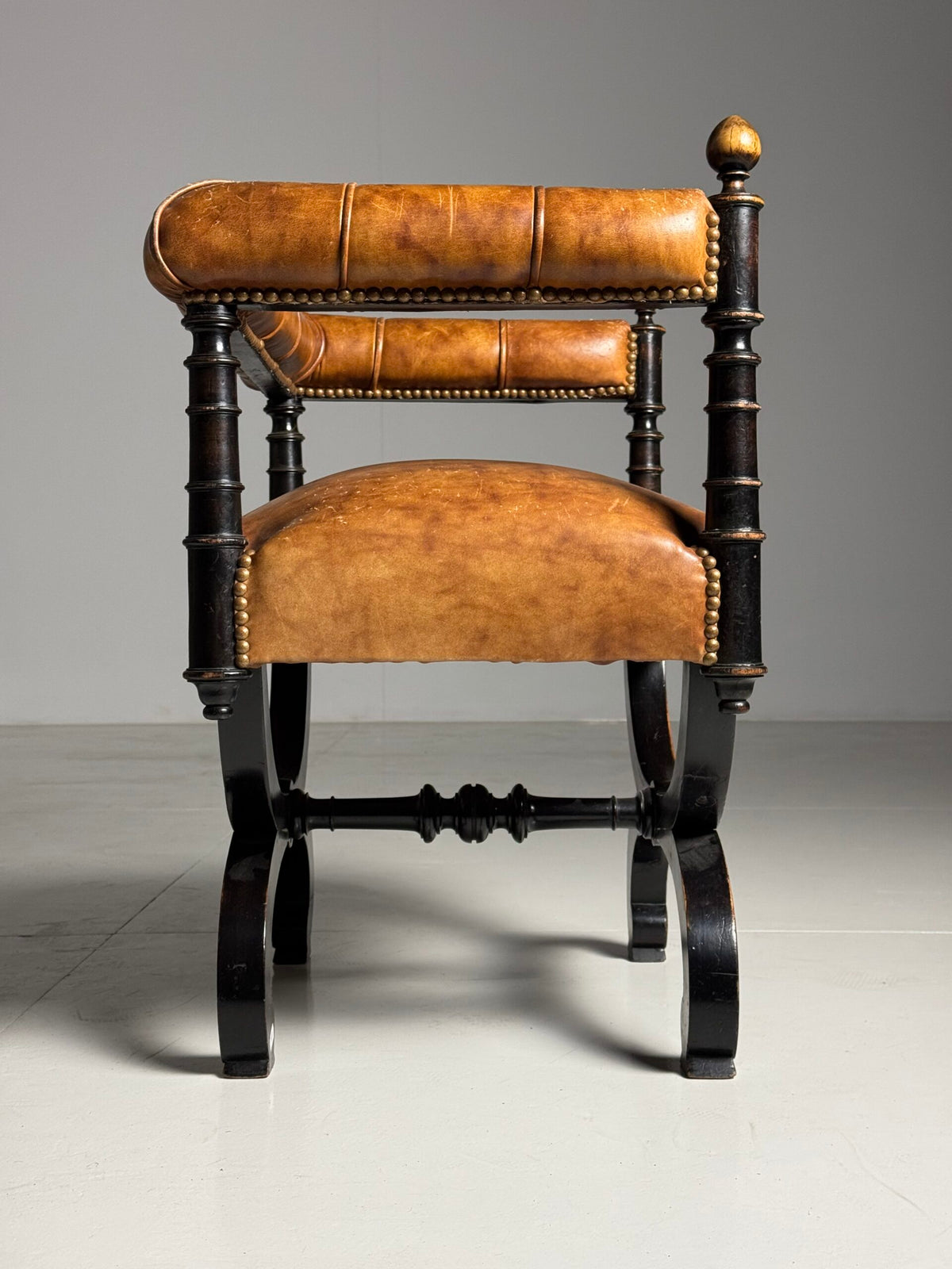 English Ebonized Stool with Sheepskin, Early 20th Century, photo 4