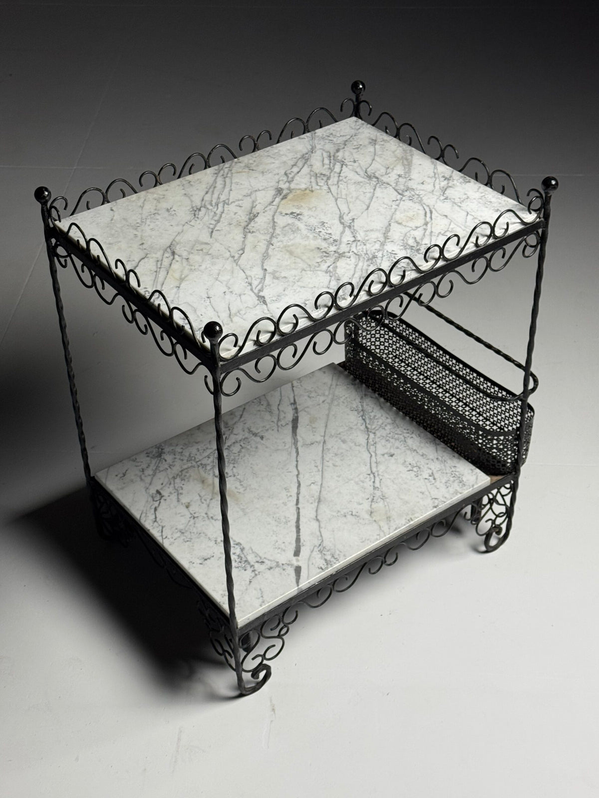 Black Metal Drinks Side Table with Two Marble Tops, France, photo 17