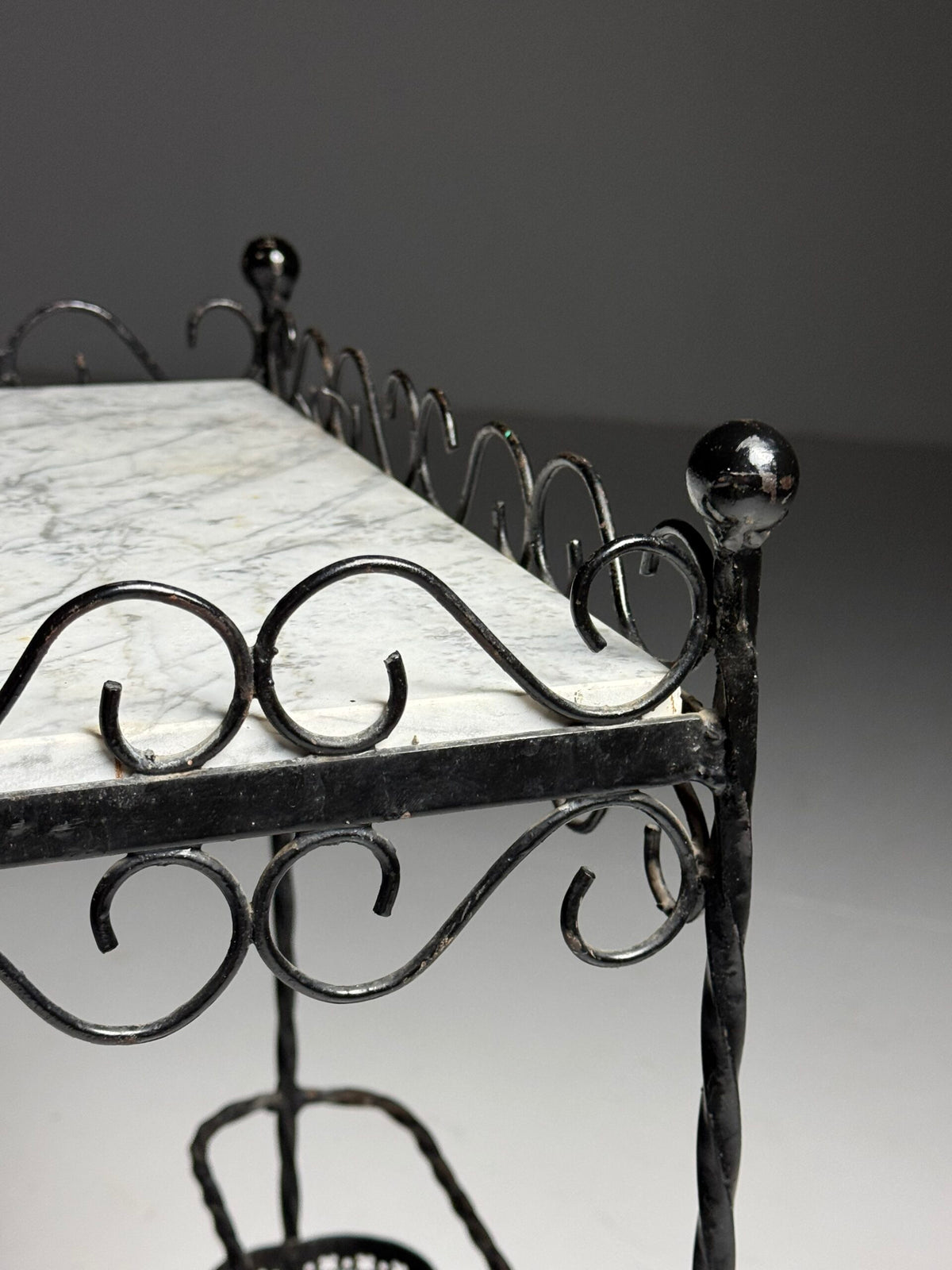 Black Metal Drinks Side Table with Two Marble Tops, France, photo 12