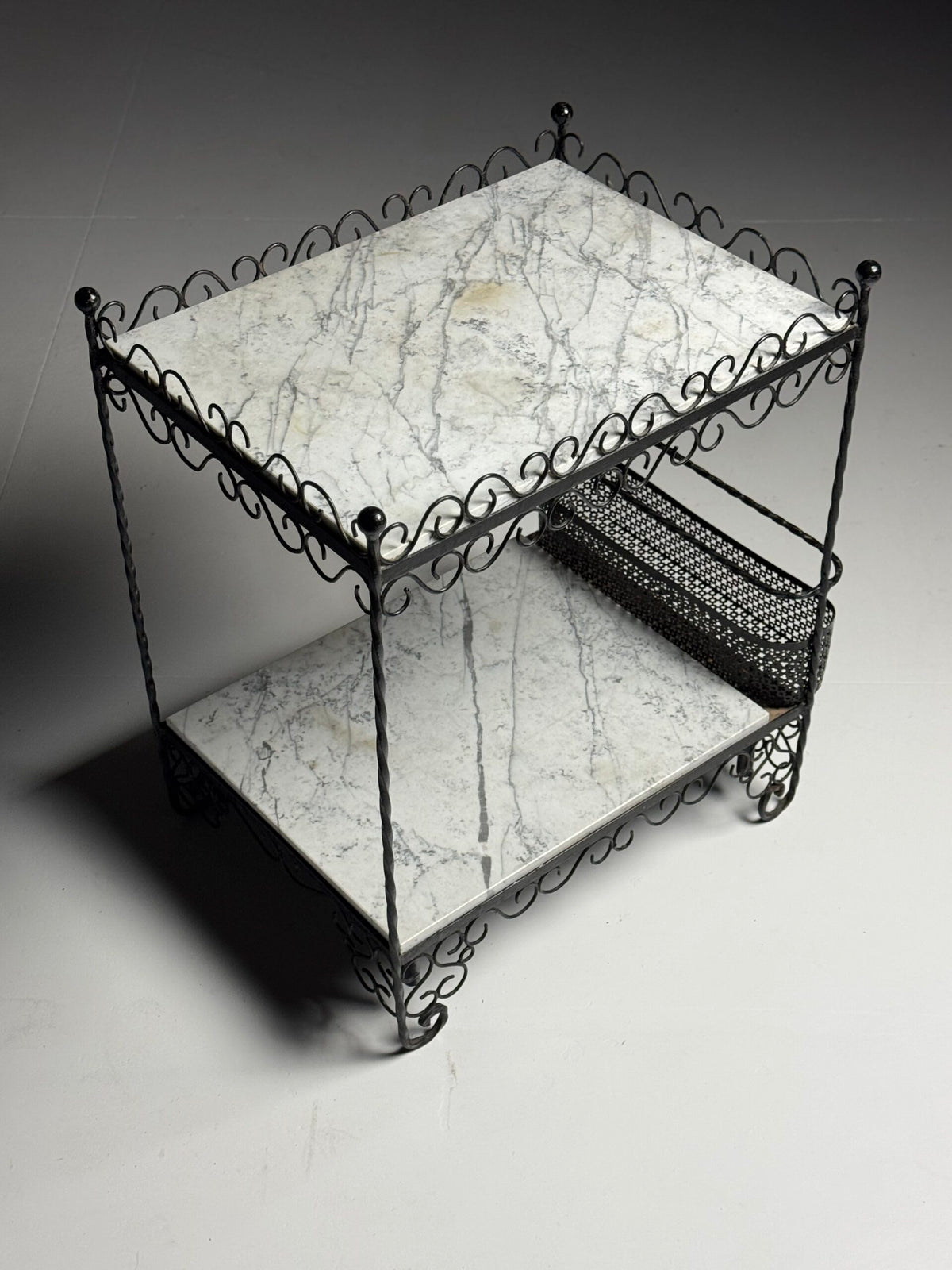 Black Metal Drinks Side Table with Two Marble Tops, France, photo 9