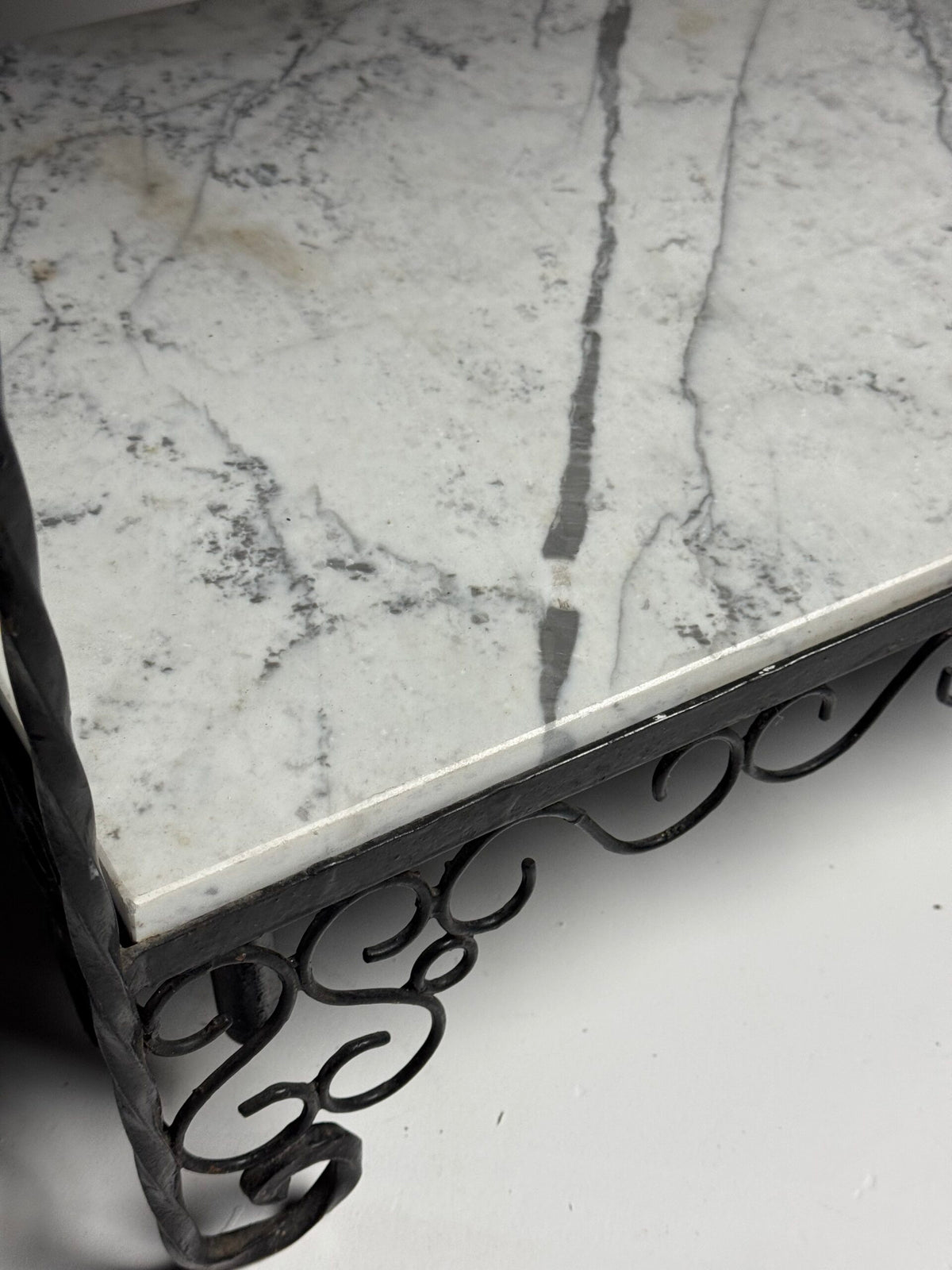 Black Metal Drinks Side Table with Two Marble Tops, France, photo 4