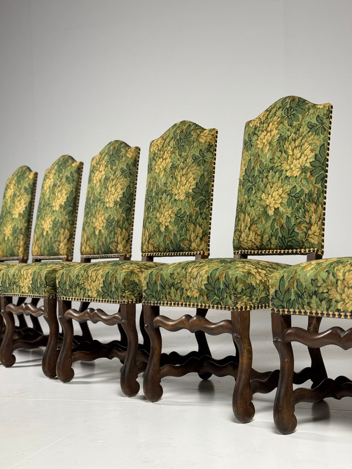Set of Six Os de Mouton Dining Chairs, Aubusson Style Fabric, photo 9