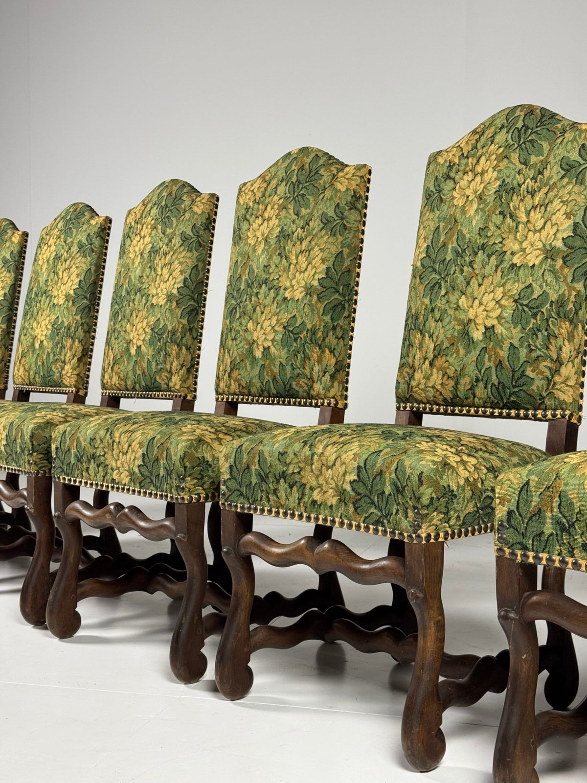 Set of Six Os de Mouton Dining Chairs, Aubusson Style Fabric, photo 5