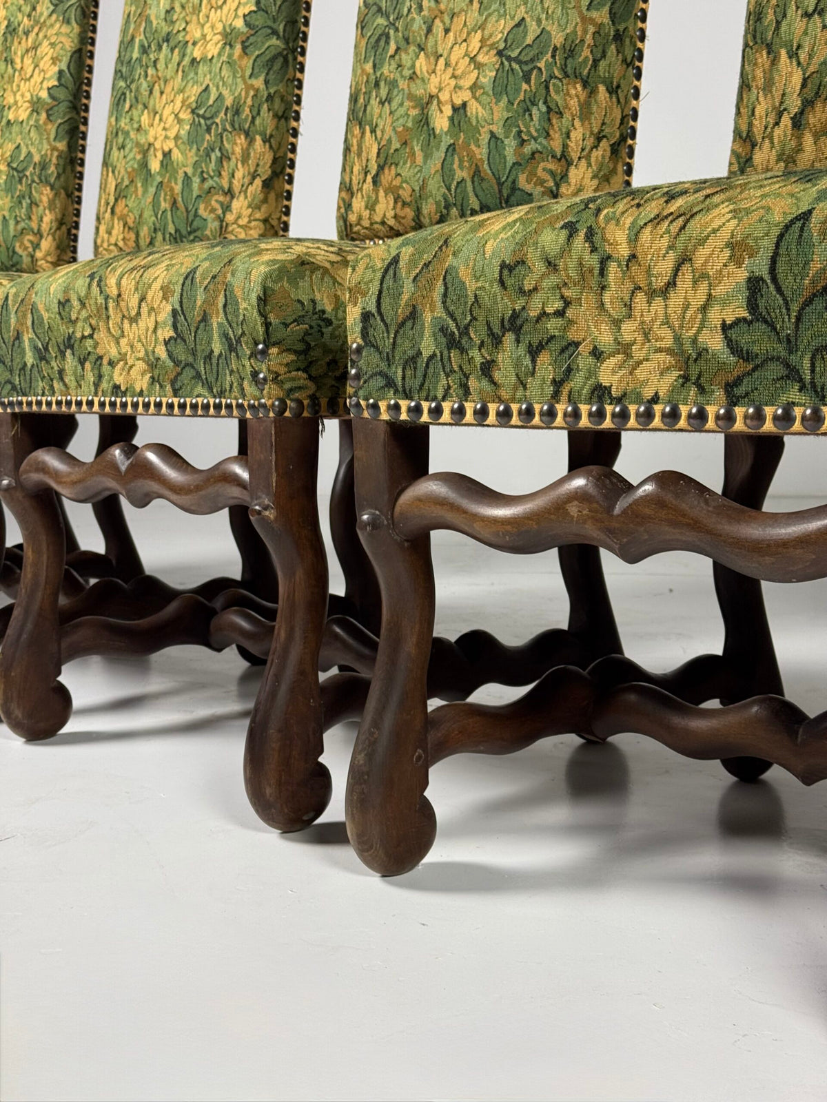 Set of Six Os de Mouton Dining Chairs, Aubusson Style Fabric, photo 4
