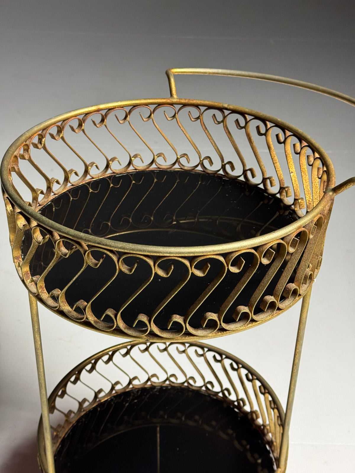 Gold Coloured Metal Trolley or Side Table with Two Glass Tops, photo 12