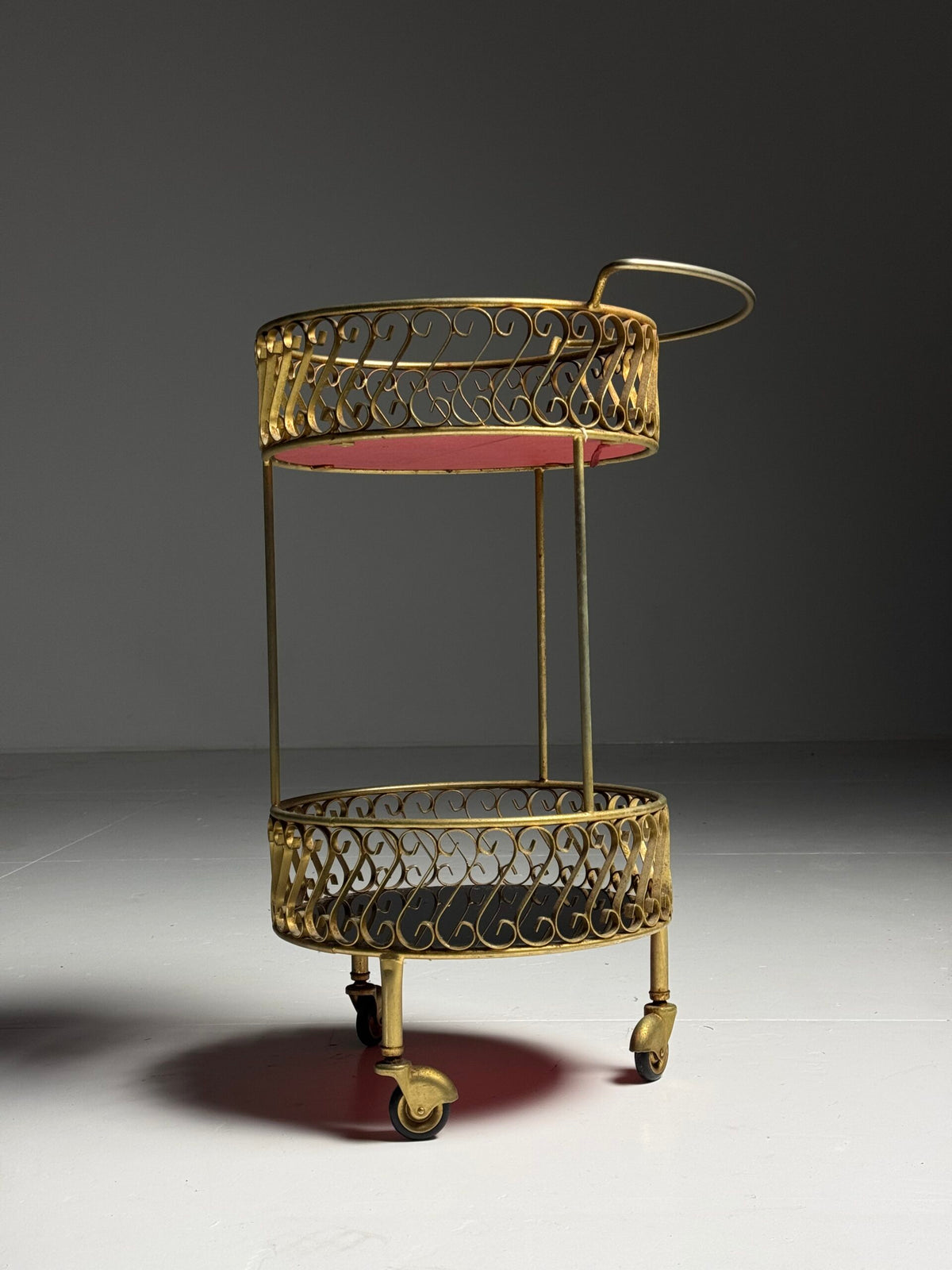 Gold Coloured Metal Trolley or Side Table with Two Glass Tops, photo 6