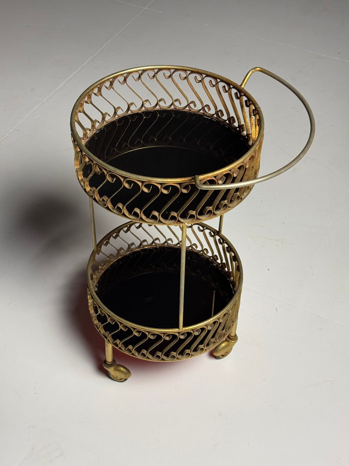 Gold Coloured Metal Trolley or Side Table with Two Glass Tops, photo 5