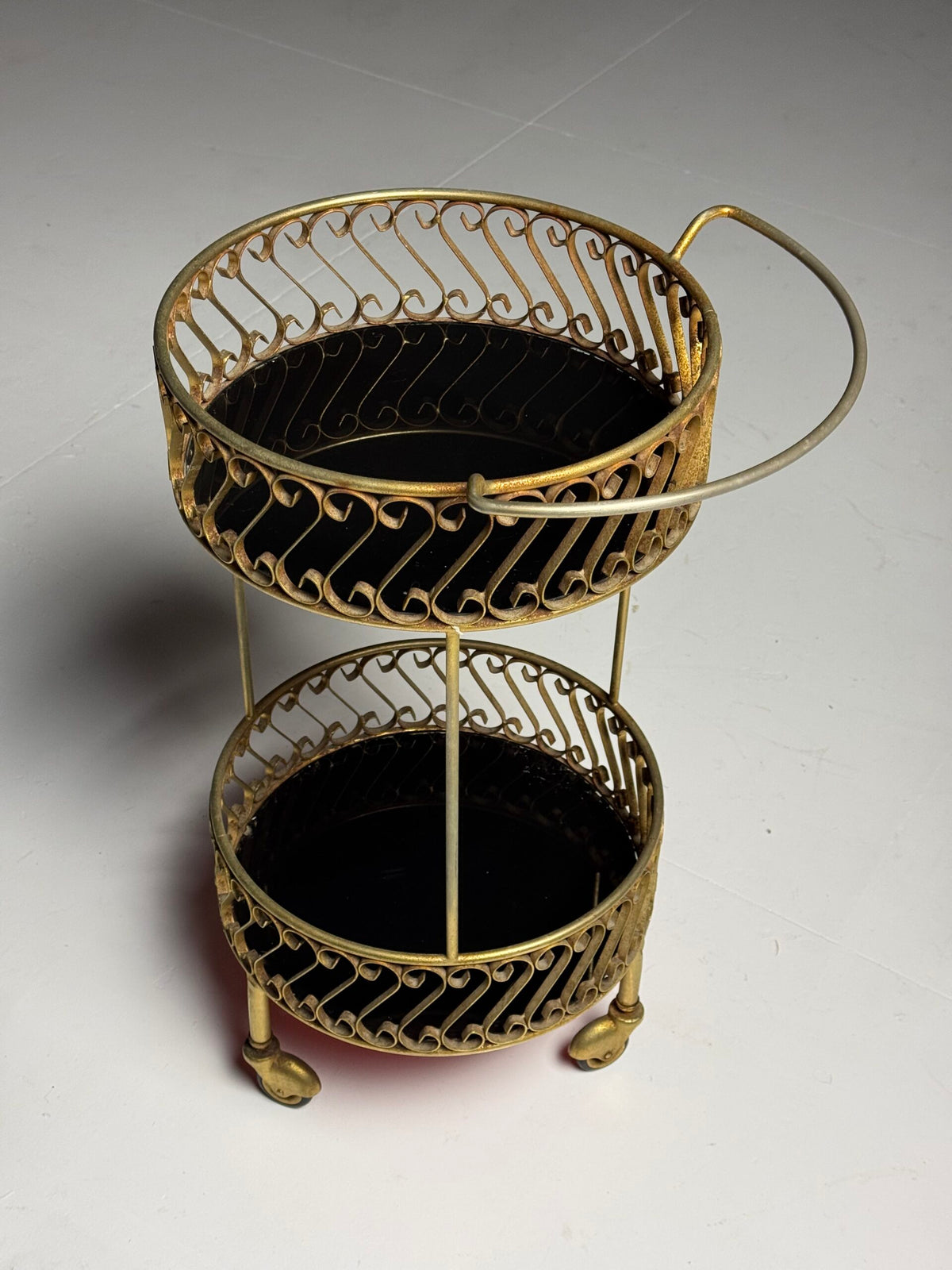Gold Coloured Metal Trolley or Side Table with Two Glass Tops, photo 4