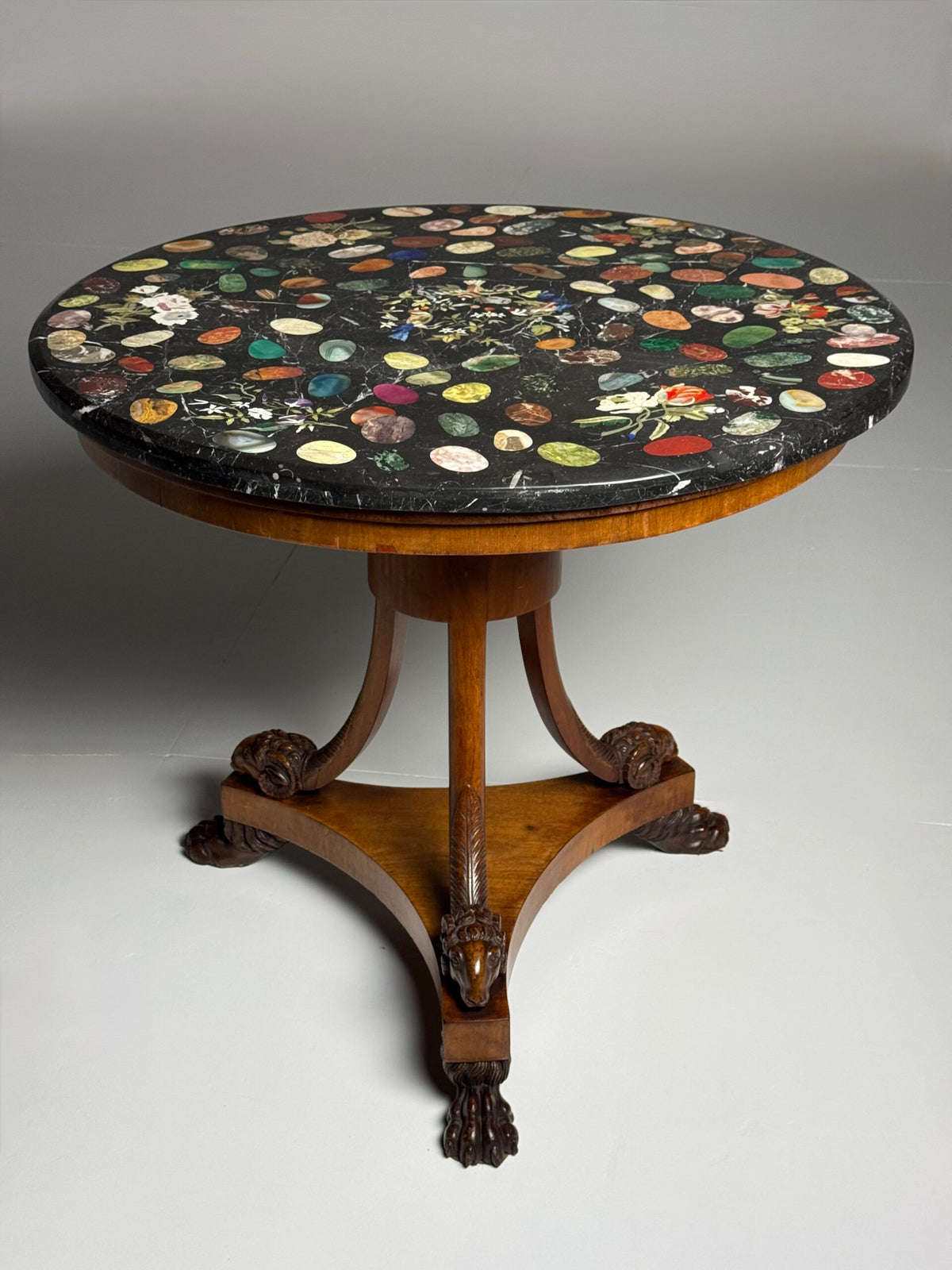 Italian Tripod Center Table with Inlaid Gemstone Marble Top, photo 1