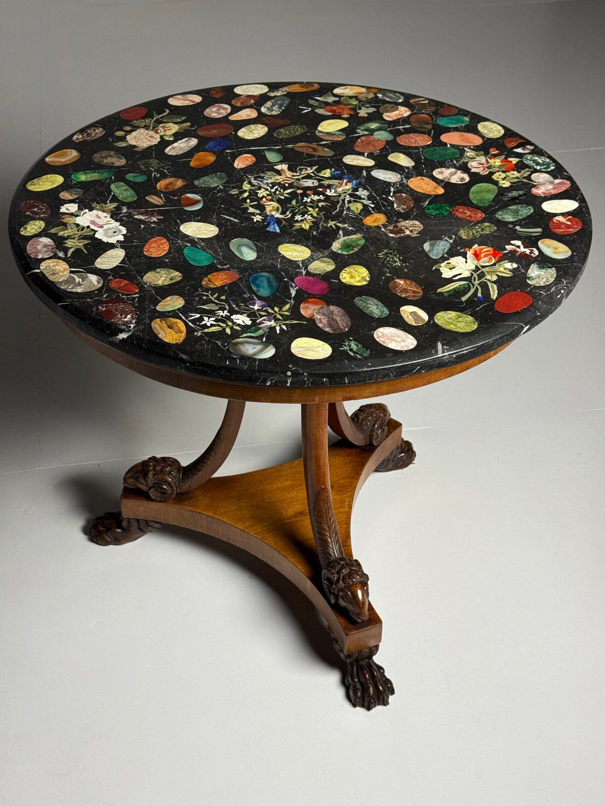 Italian Tripod Center Table with Inlaid Gemstone Marble Top, photo 26