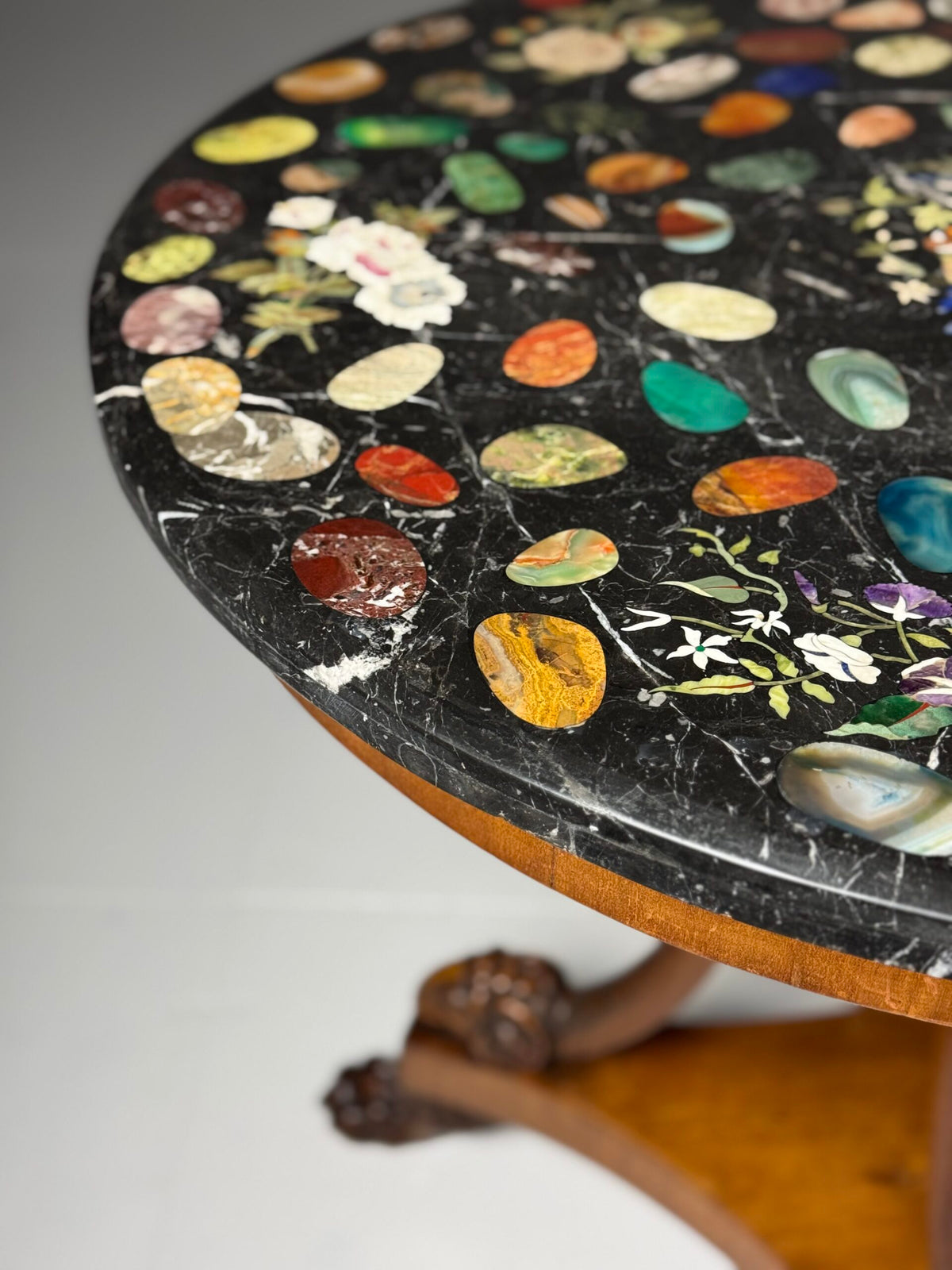Italian Tripod Center Table with Inlaid Gemstone Marble Top, photo 32
