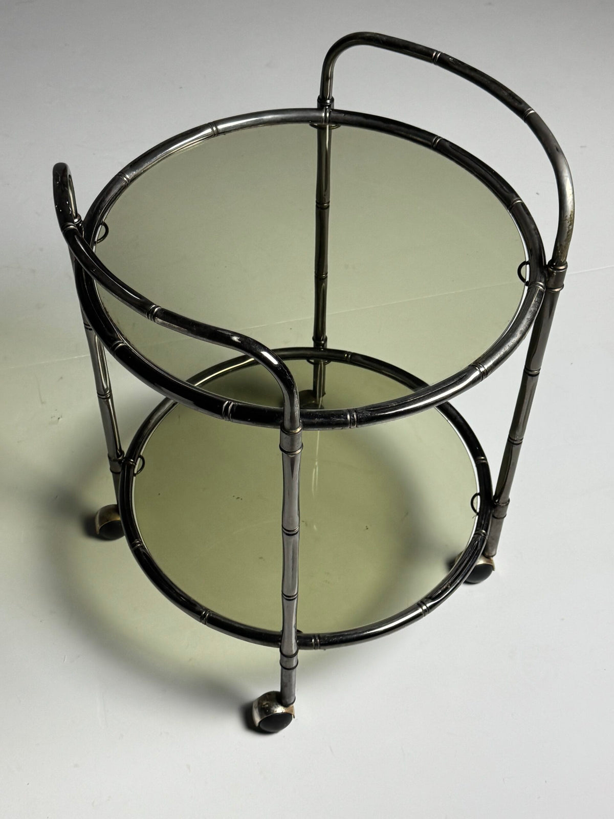 Faux Bamboo Chrome Trolley with Green Tinted Glass, 1970s to 1980s, photo 16