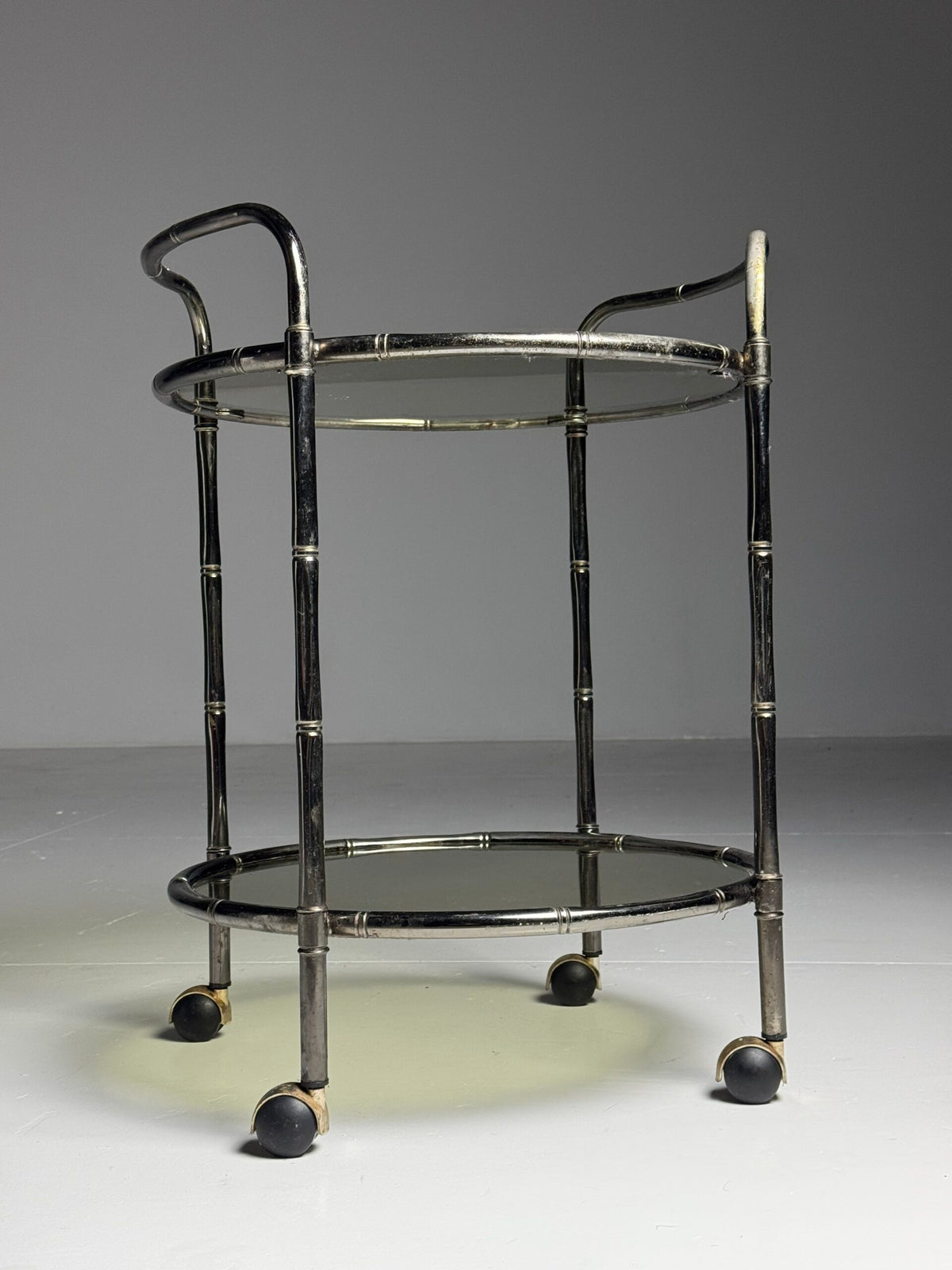 Faux Bamboo Chrome Trolley with Green Tinted Glass, 1970s to 1980s, photo 15