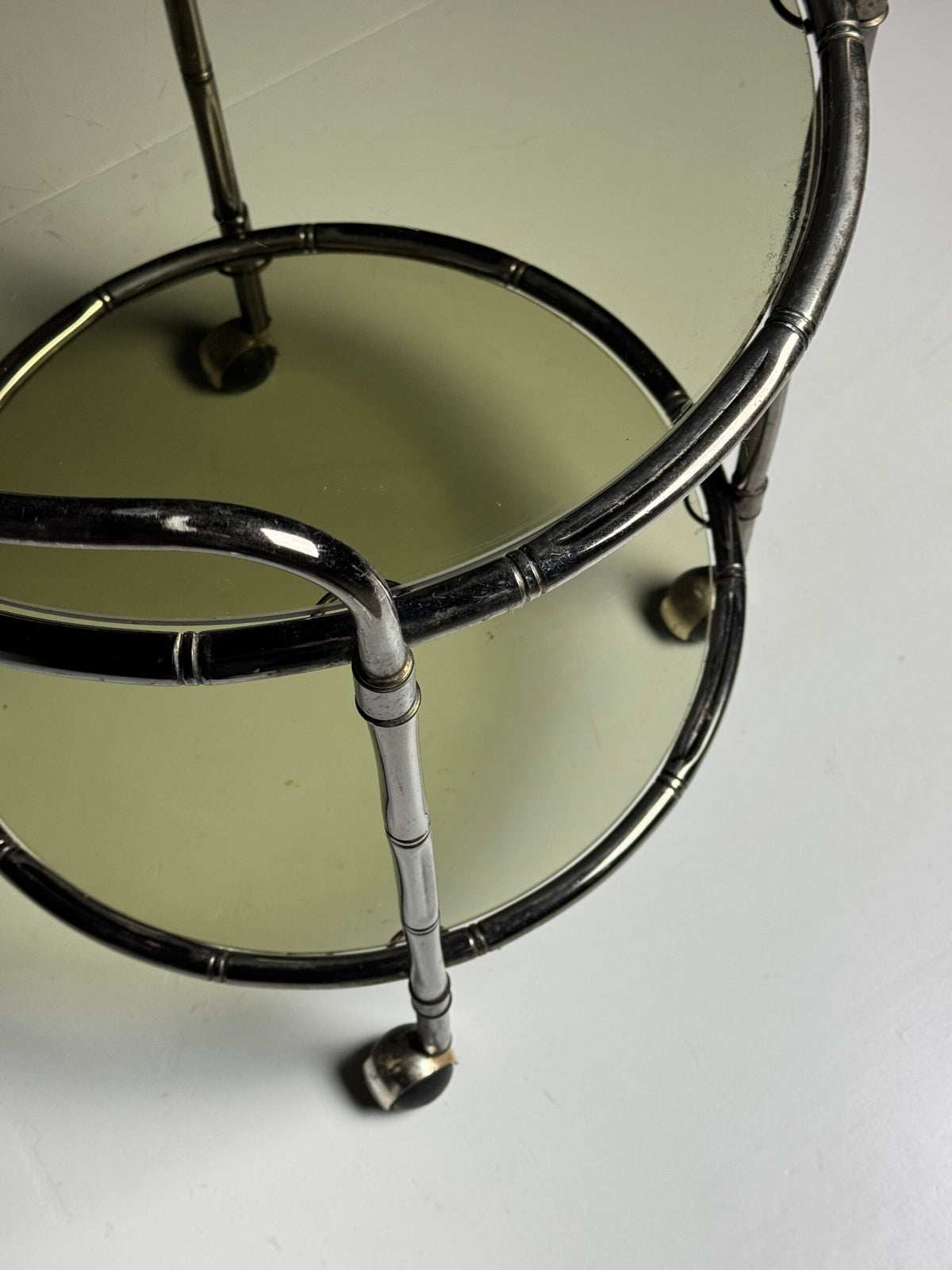 Faux Bamboo Chrome Trolley with Green Tinted Glass, 1970s to 1980s, photo 14