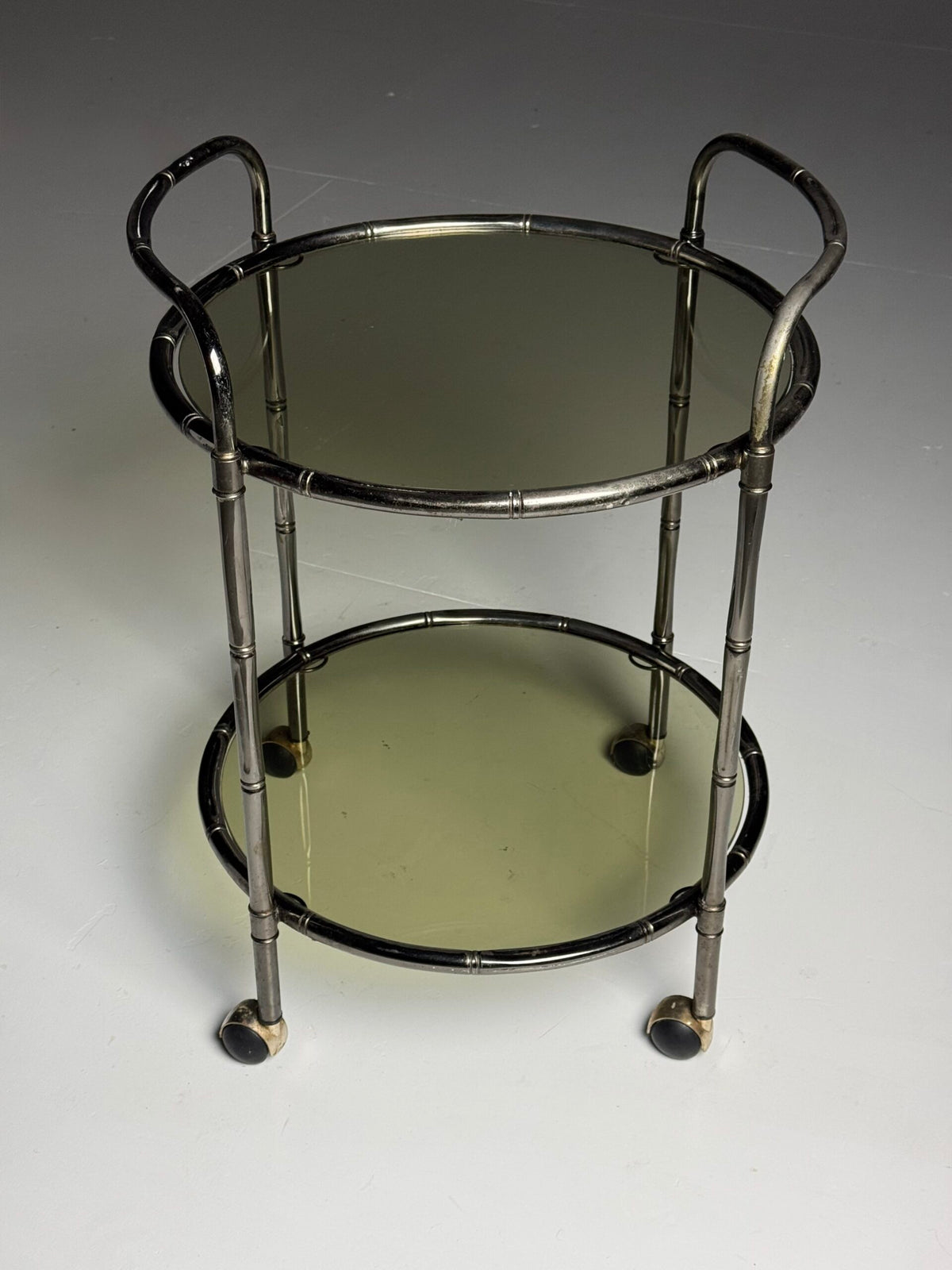 Faux Bamboo Chrome Trolley with Green Tinted Glass, 1970s to 1980s, photo 9