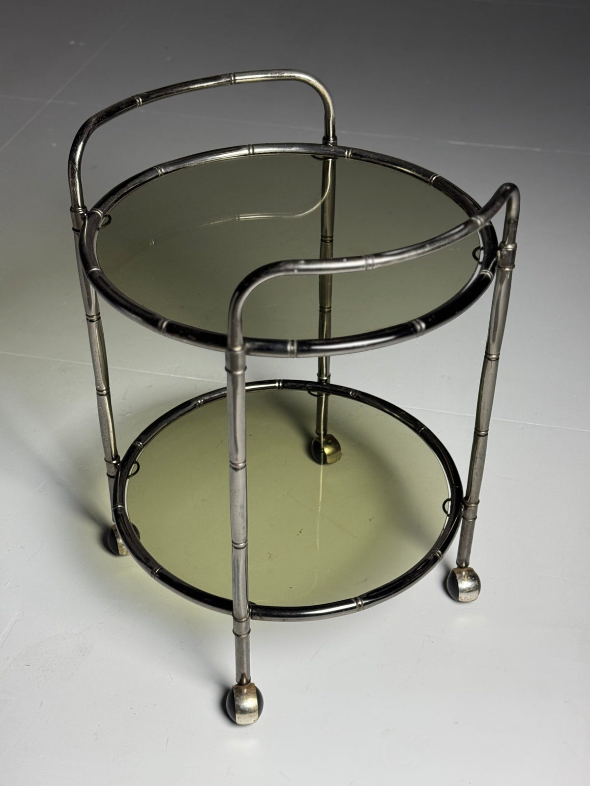 Faux Bamboo Chrome Trolley with Green Tinted Glass, 1970s to 1980s, photo 5