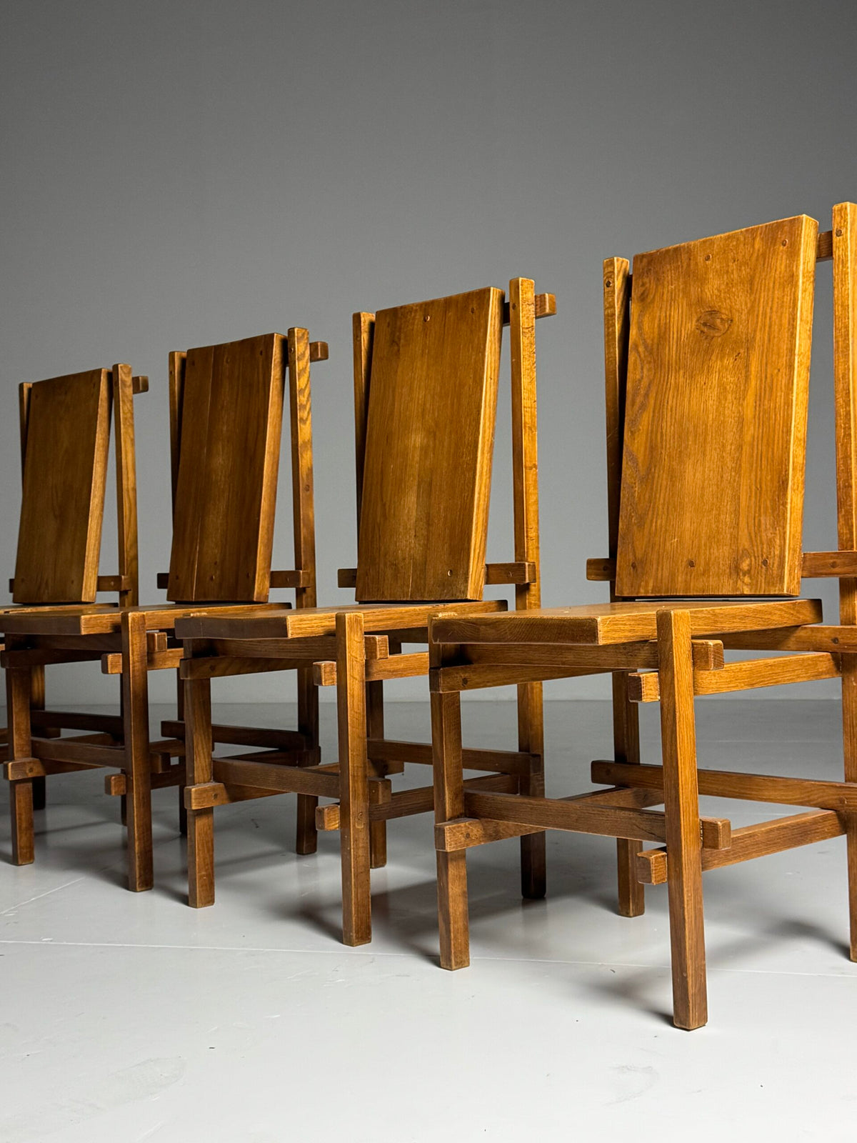 Set of Four Gerrit Rietveld Style Oak Dining Chairs, 1970s, photo 9
