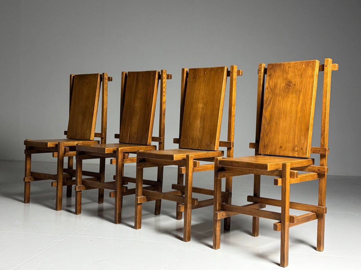Set of Four Gerrit Rietveld Style Oak Dining Chairs, 1970s, photo 8