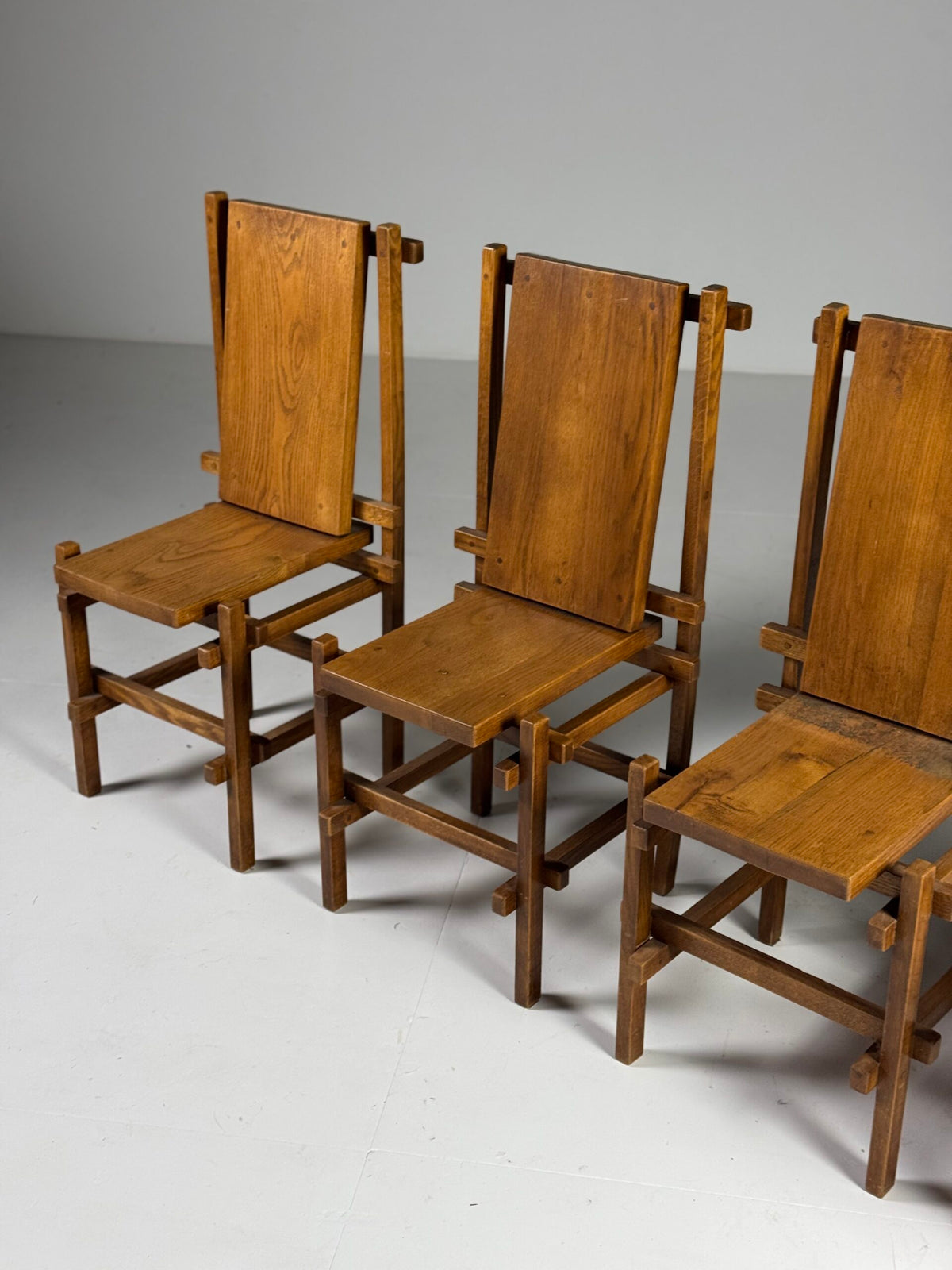 Set of Four Gerrit Rietveld Style Oak Dining Chairs, 1970s, photo 13