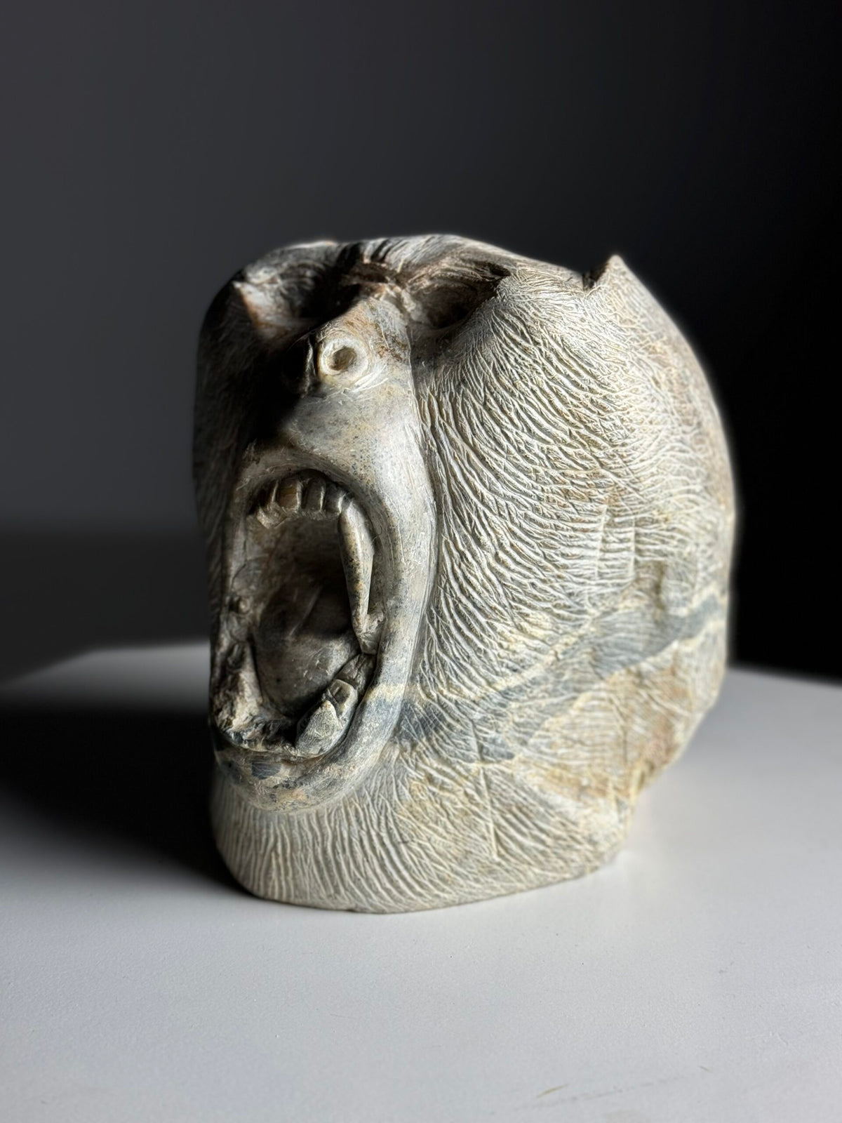 Hand Carved Stone Head of a Screaming Monkey, 20th Century, photo 2