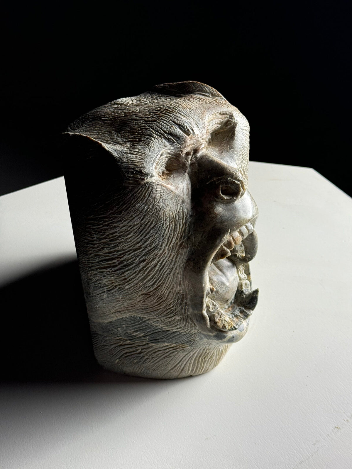 Hand Carved Stone Head of a Screaming Monkey, 20th Century, photo 13
