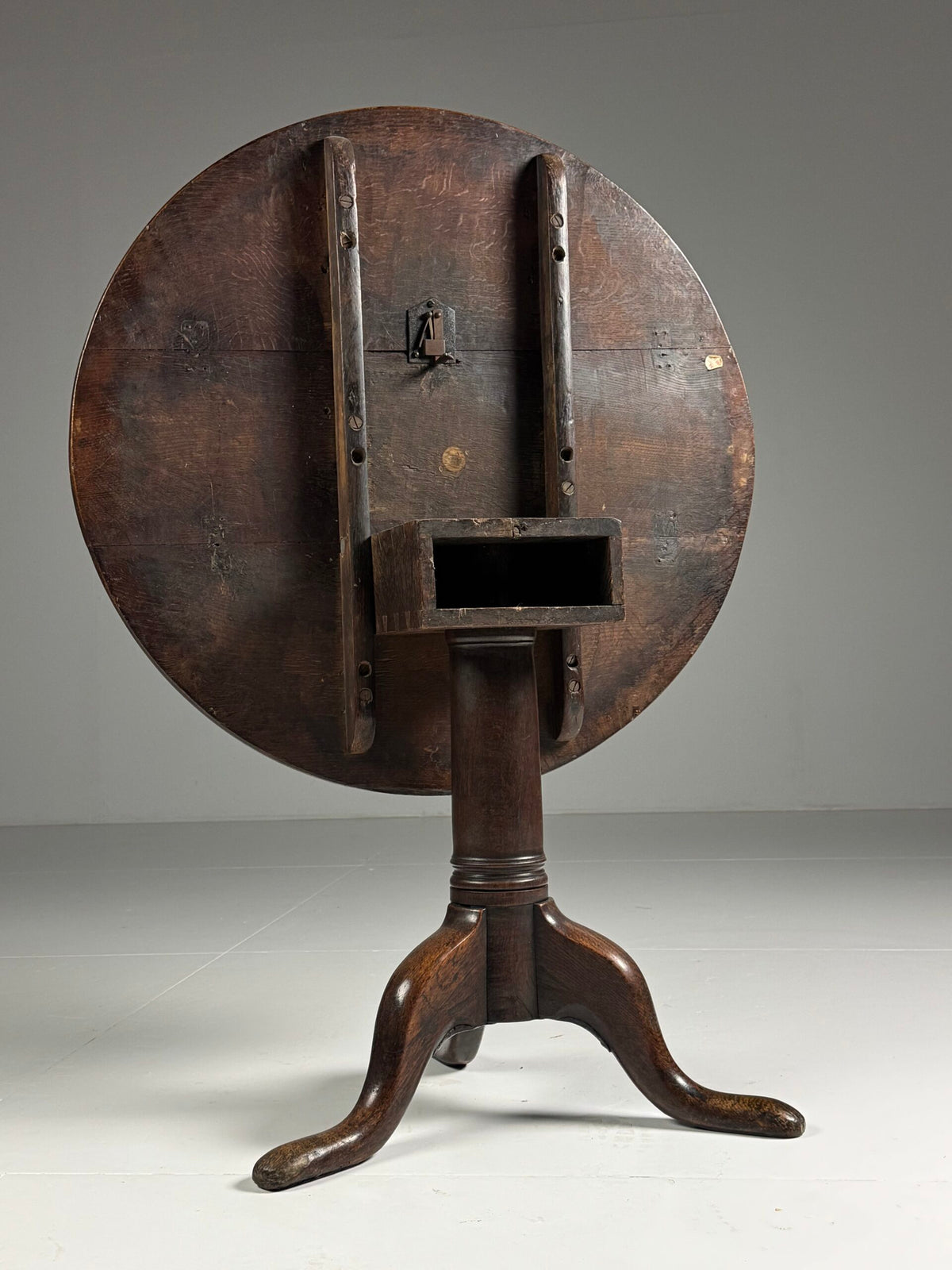 English Solid Oak Tilt Top Table, 19th Century, photo 6