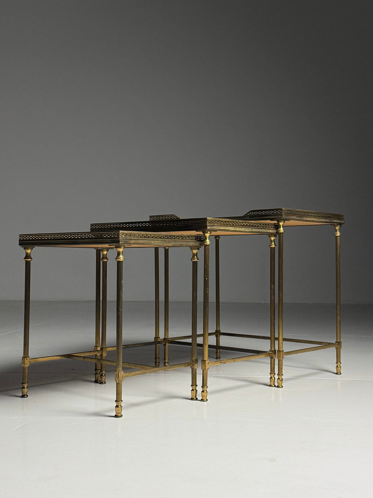 Set of Three Vintage French Nesting Tables with Tinted Mirror Glass, photo 14