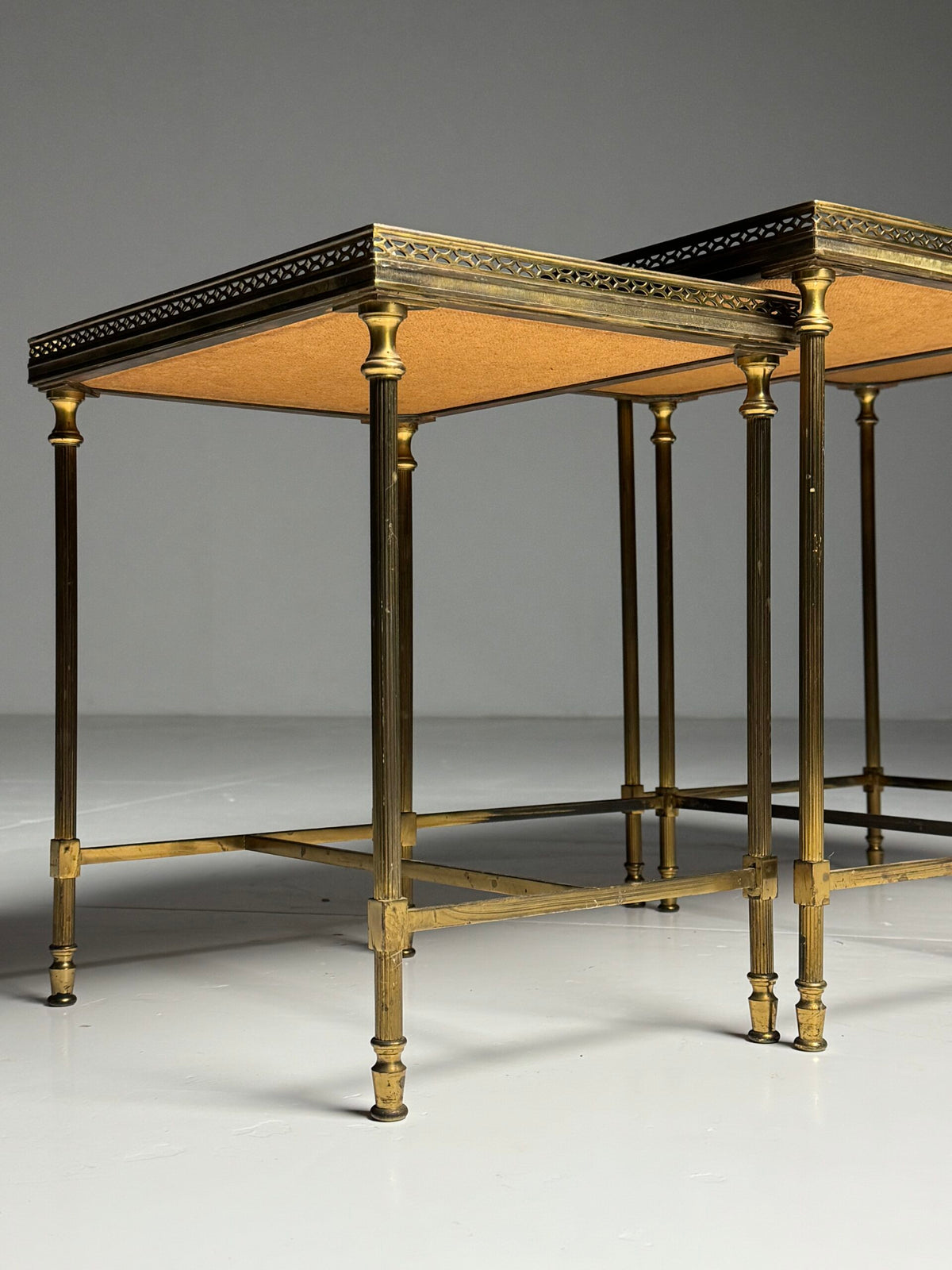 Set of Three Vintage French Nesting Tables with Tinted Mirror Glass, photo 10