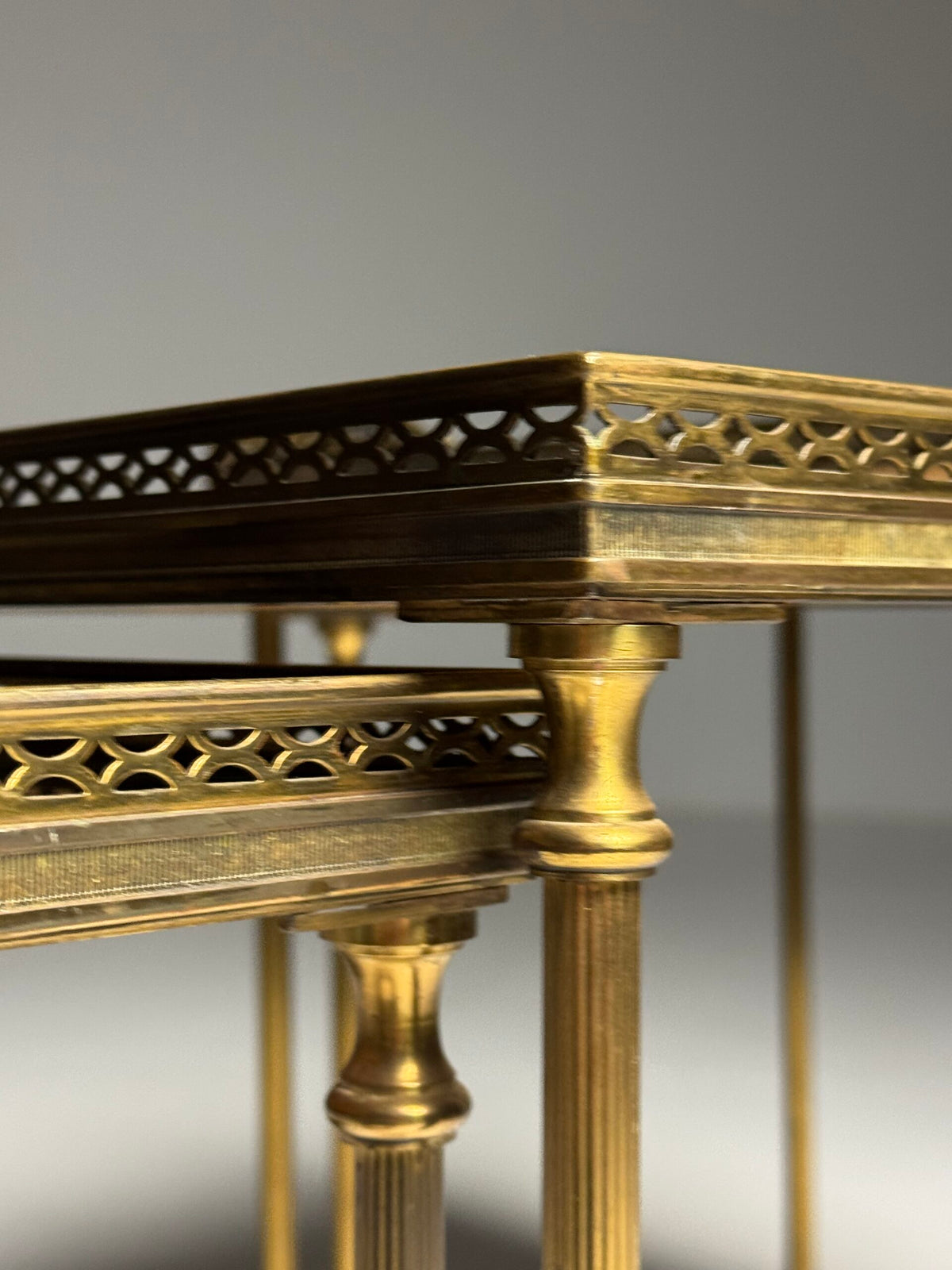 Set of Three Vintage French Nesting Tables with Tinted Mirror Glass, photo 9