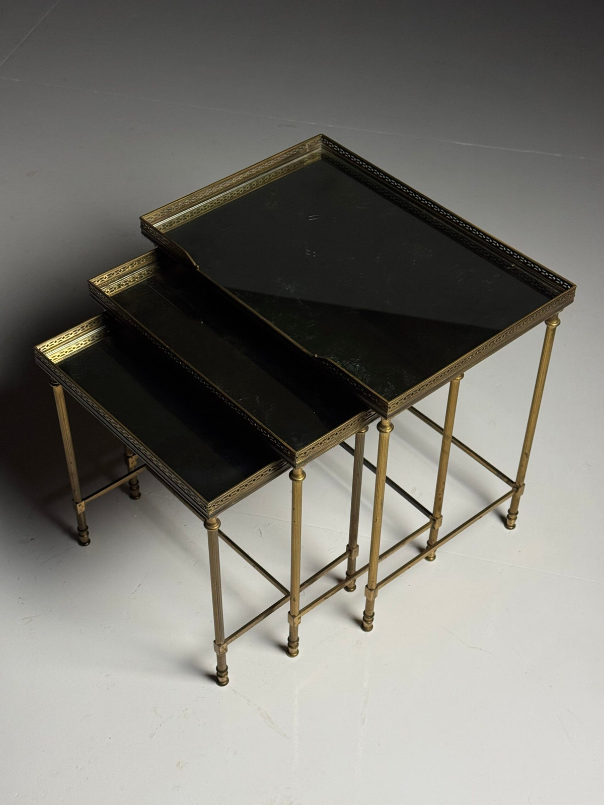 Set of Three Vintage French Nesting Tables with Tinted Mirror Glass, photo 4