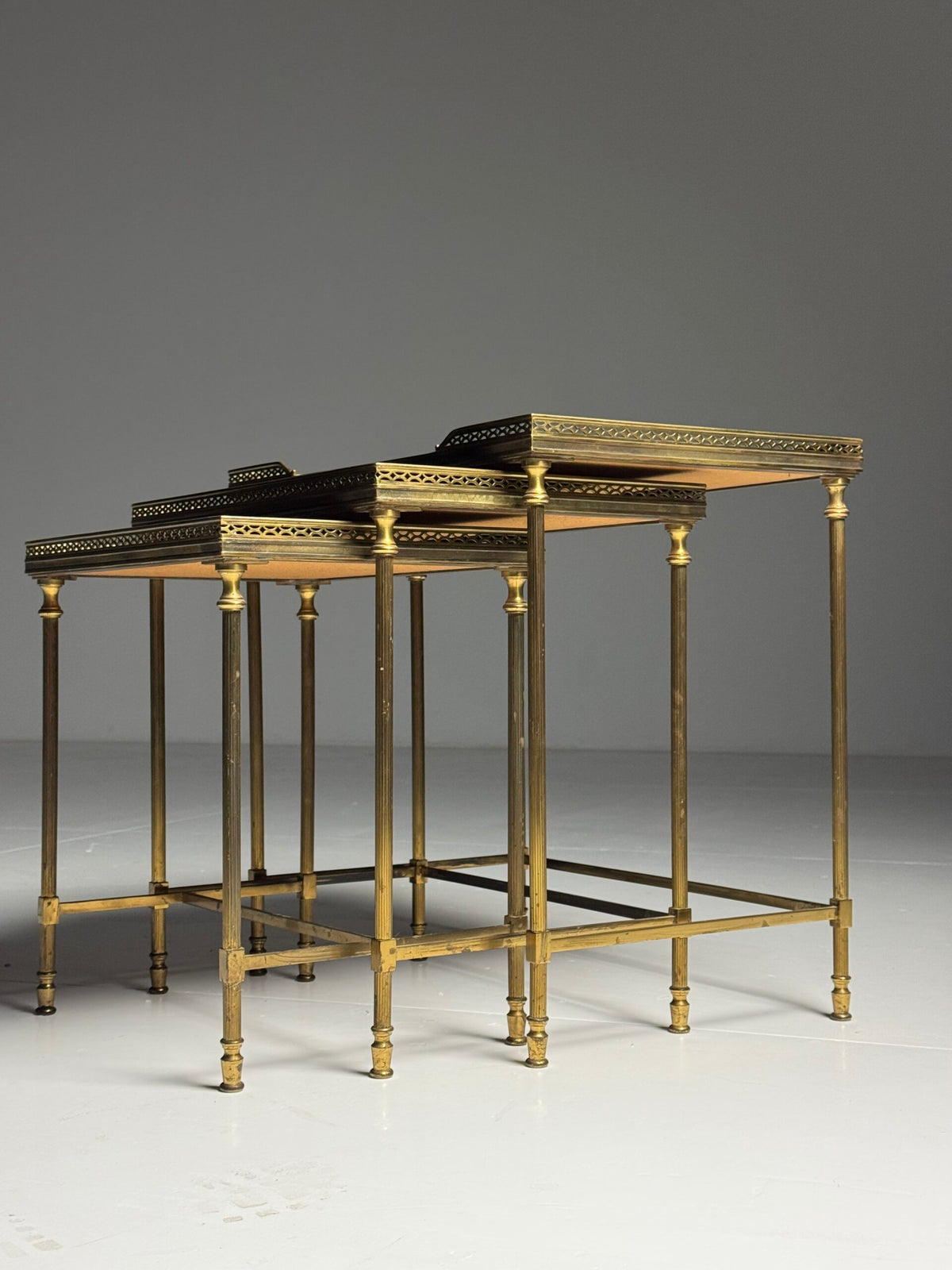 Set of Three Vintage French Nesting Tables with Tinted Mirror Glass, photo 3