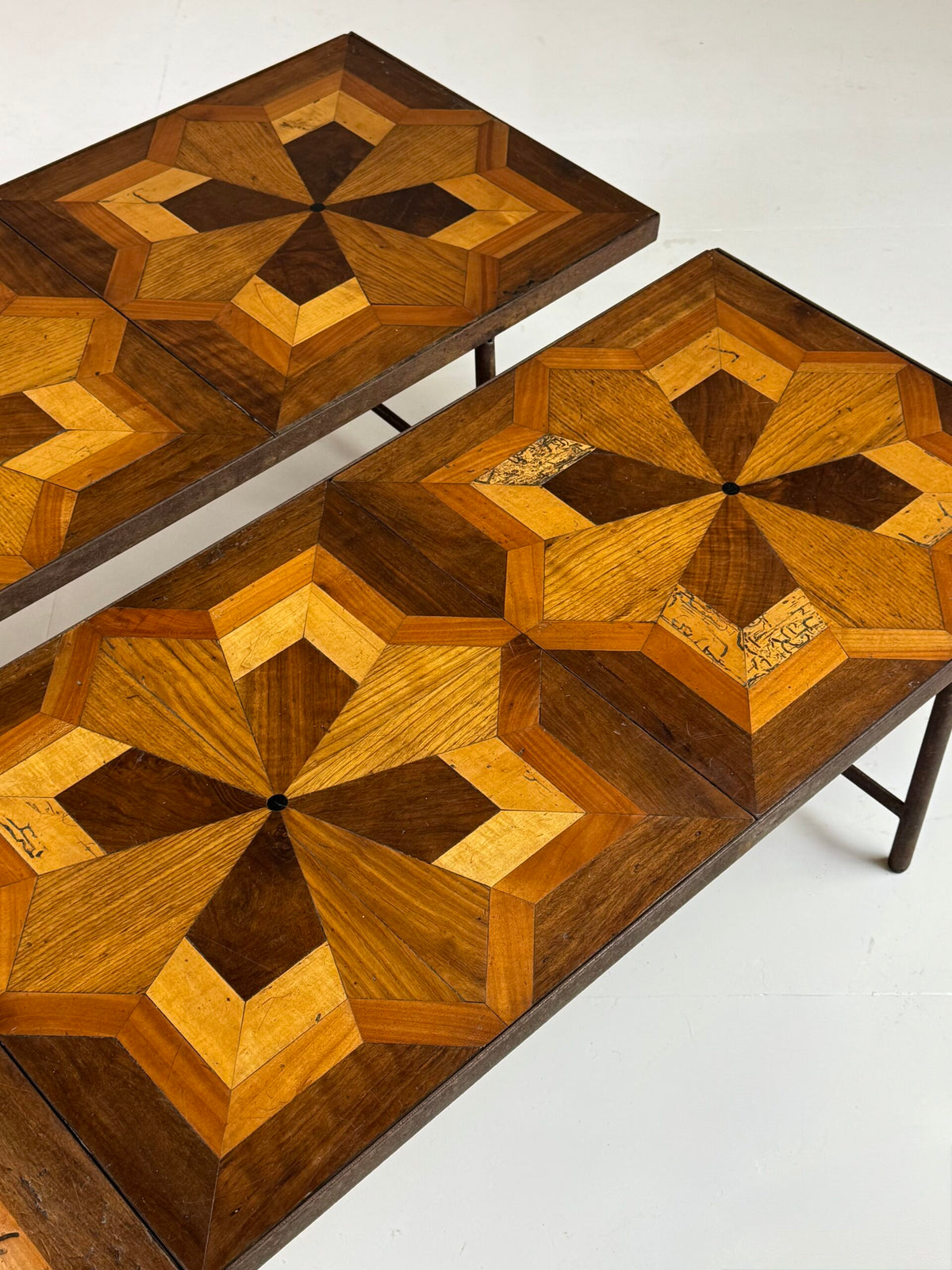 Pair of Metal Coffee Tables with 19th Century Parquet Panels, photo 21