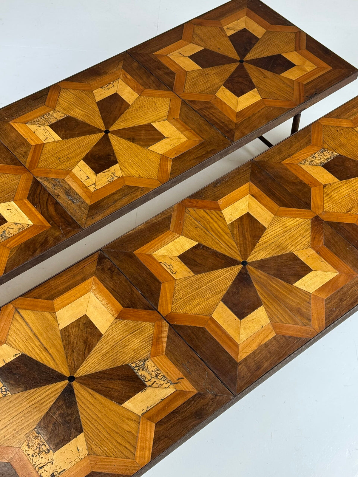 Pair of Metal Coffee Tables with 19th Century Parquet Panels, photo 20