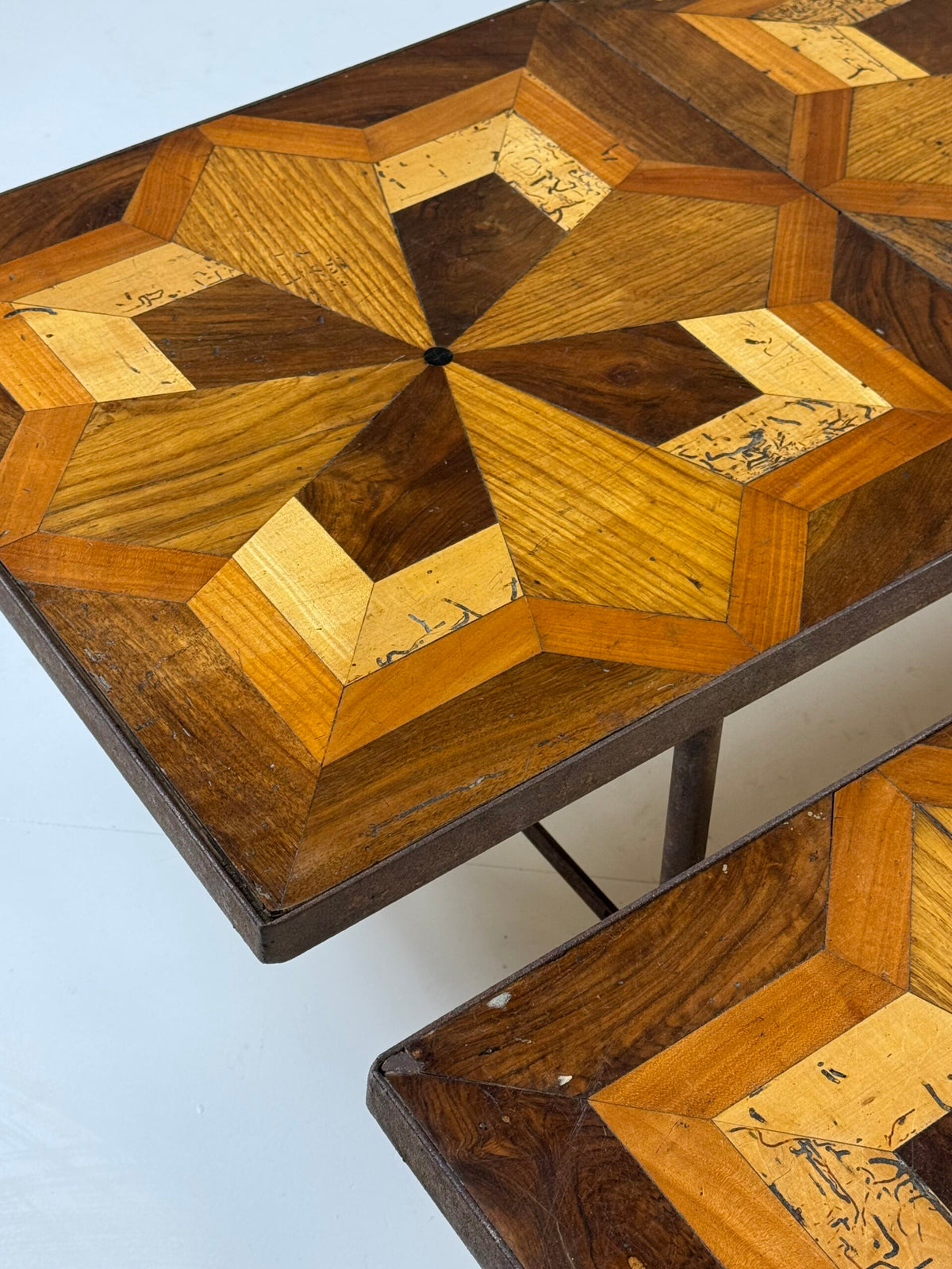Pair of Metal Coffee Tables with 19th Century Parquet Panels, photo 19