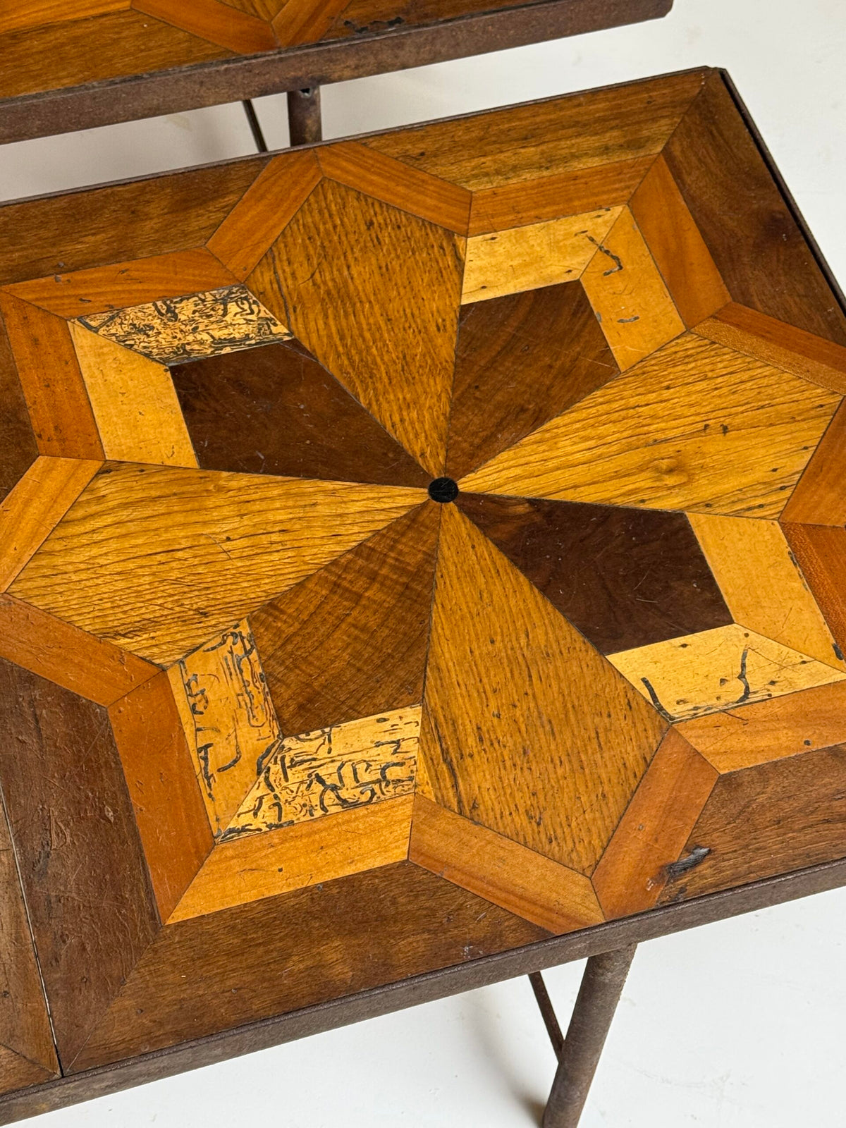 Pair of Metal Coffee Tables with 19th Century Parquet Panels, photo 16