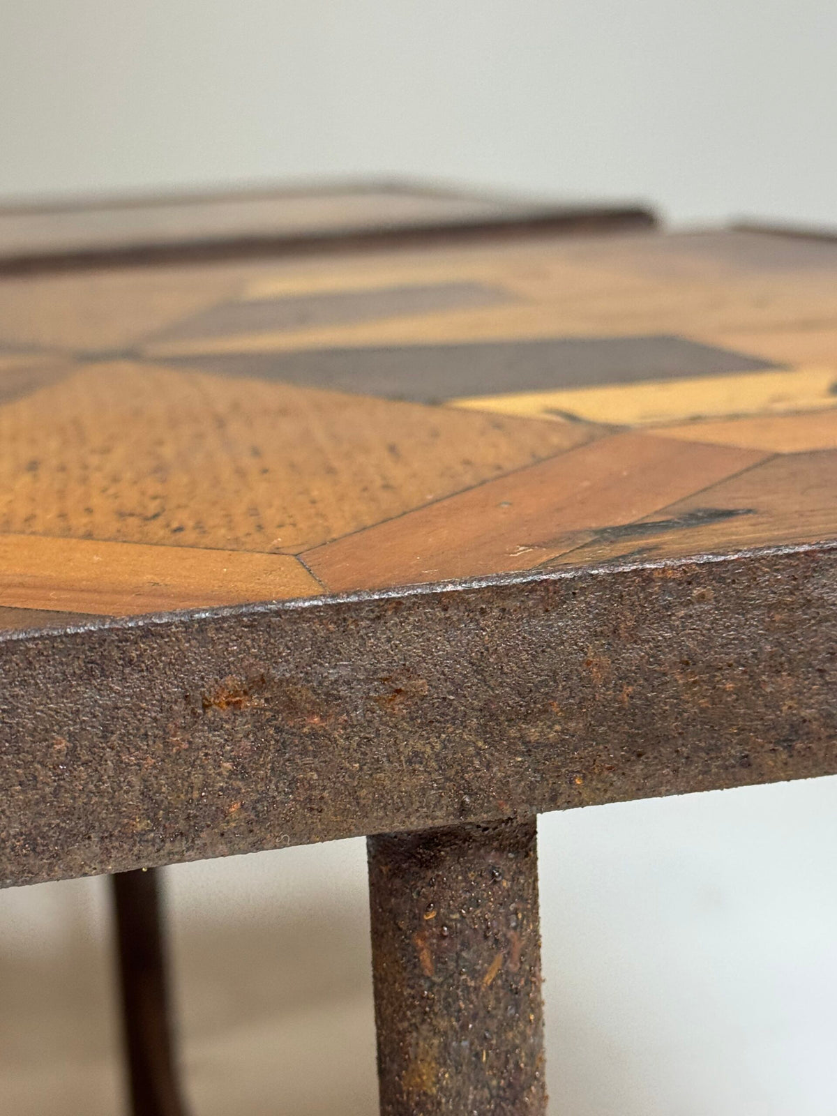 Pair of Metal Coffee Tables with 19th Century Parquet Panels, photo 15