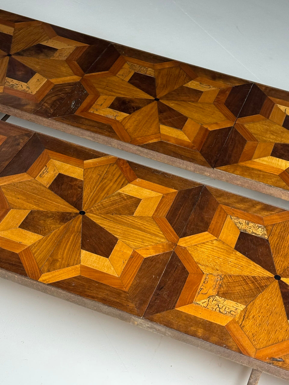 Pair of Metal Coffee Tables with 19th Century Parquet Panels, photo 3