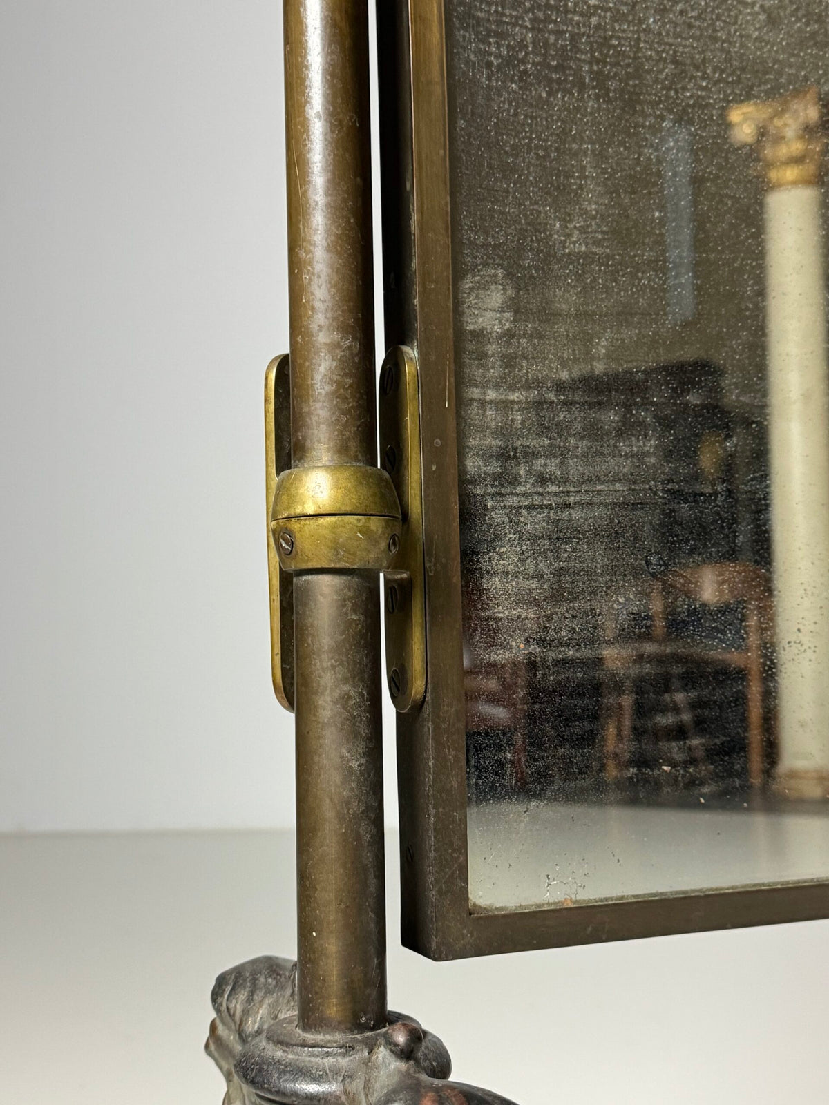 Victorian Brass and Bronze Standing Mirror with Griffins, c. 1890, photo 15