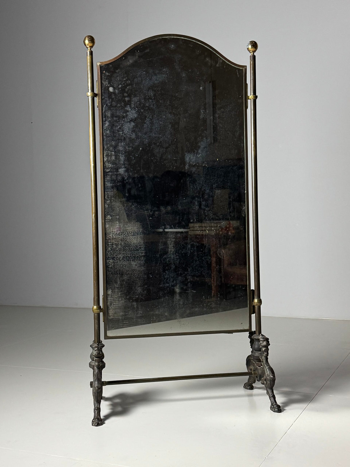 Victorian Brass and Bronze Standing Mirror with Griffins, c. 1890, photo 17