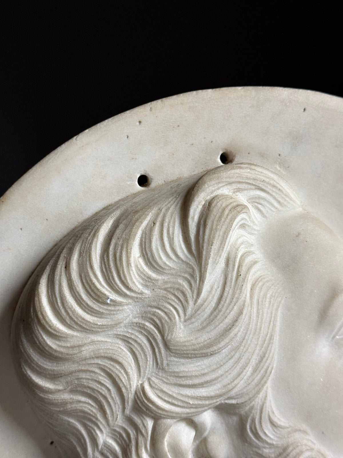 19th Century White Carrara Marble Portrait Medallion on Stand, photo 12