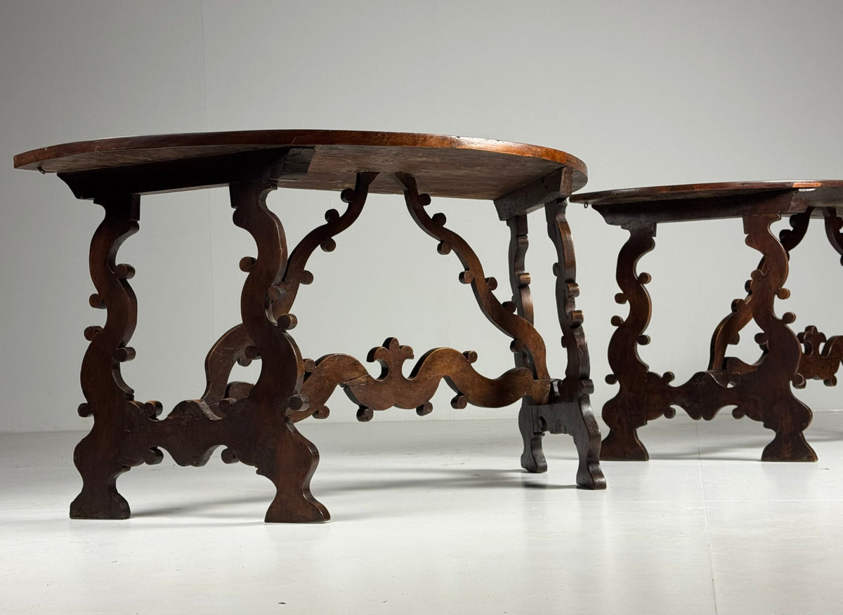Pair of Italian Walnut Demi Lune Console Tables, 18th Century, photo 3